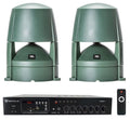 (2) JBL CONTROL 85M 5.25" Commercial 70v Outdoor Landscape Sizepeakers+Amplifier
