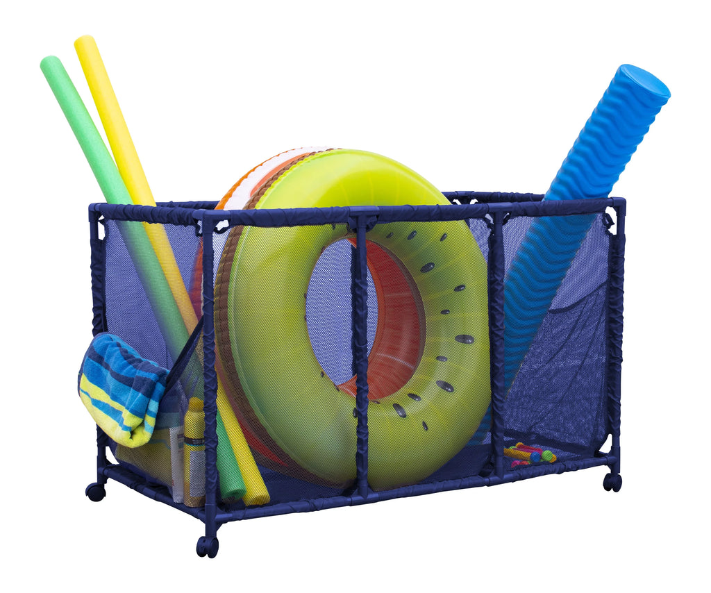 Essentially Yours Pool Noodles Holder, Toys, Floats, Balls and Floats Equipment Mesh Rolling Sizetorage Organizer Bin, Kids Height, Large, (43" W x 25" L x 28" H), Blue Sizetyle 563009