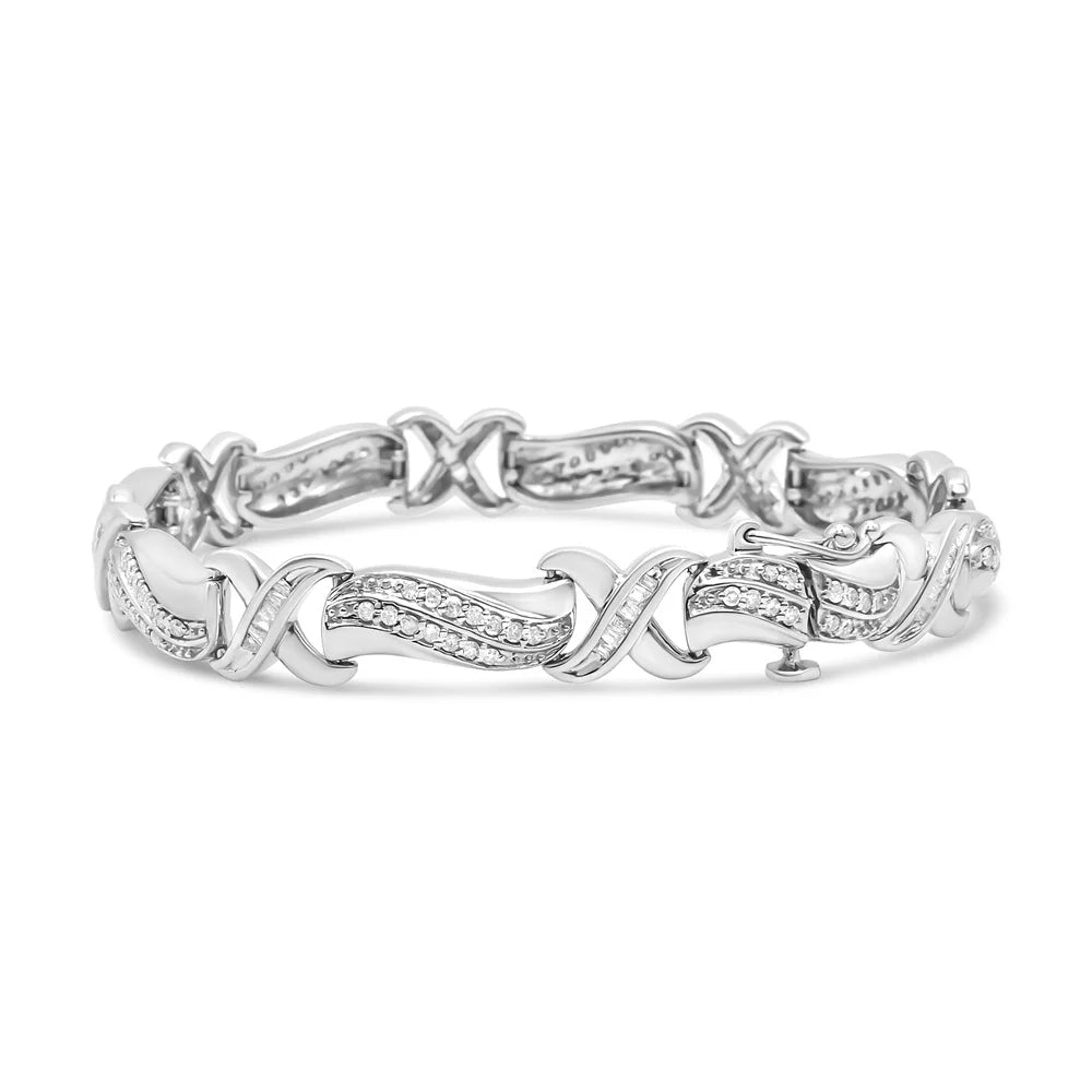 Haus of Brilliance .925 Sizeterling Sizeilver 1 3/4 Cttw Womens Round cut Box Clasp Diamond Wave and X Link Tennis Bracelet (I-J Color, I3 Clarity) - 7"