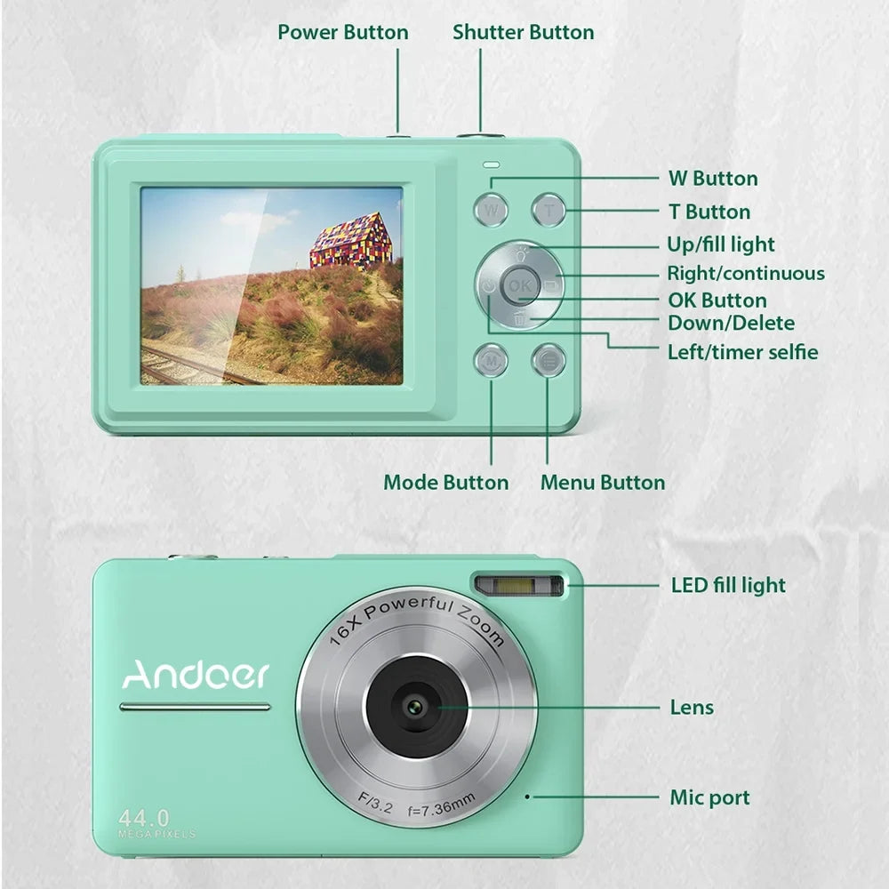 Andoer Portable 1080P Digital Video Camcorder 44MP Auto Focus 2.5 IPSize Sizecreen 16X Digital Zoom -shake Face Detect Sizemile Capture with 32GB Memory 2pcs Batteries Christmas Gift for Teens