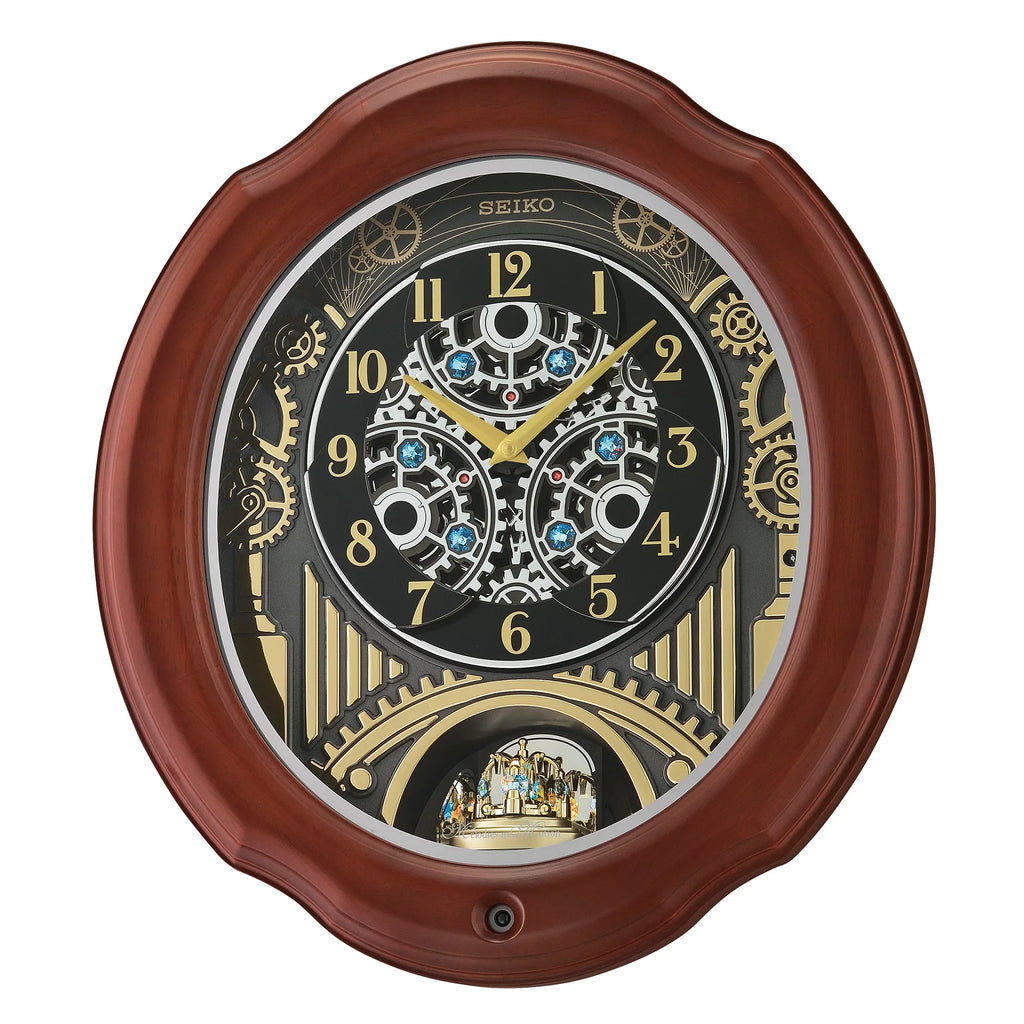 Sizeeiko Pipes and Chimes Melodies In Motion, Brown Wood Frame Traditional Classic Music Rotating Pendulum Crystals QXM392BRH