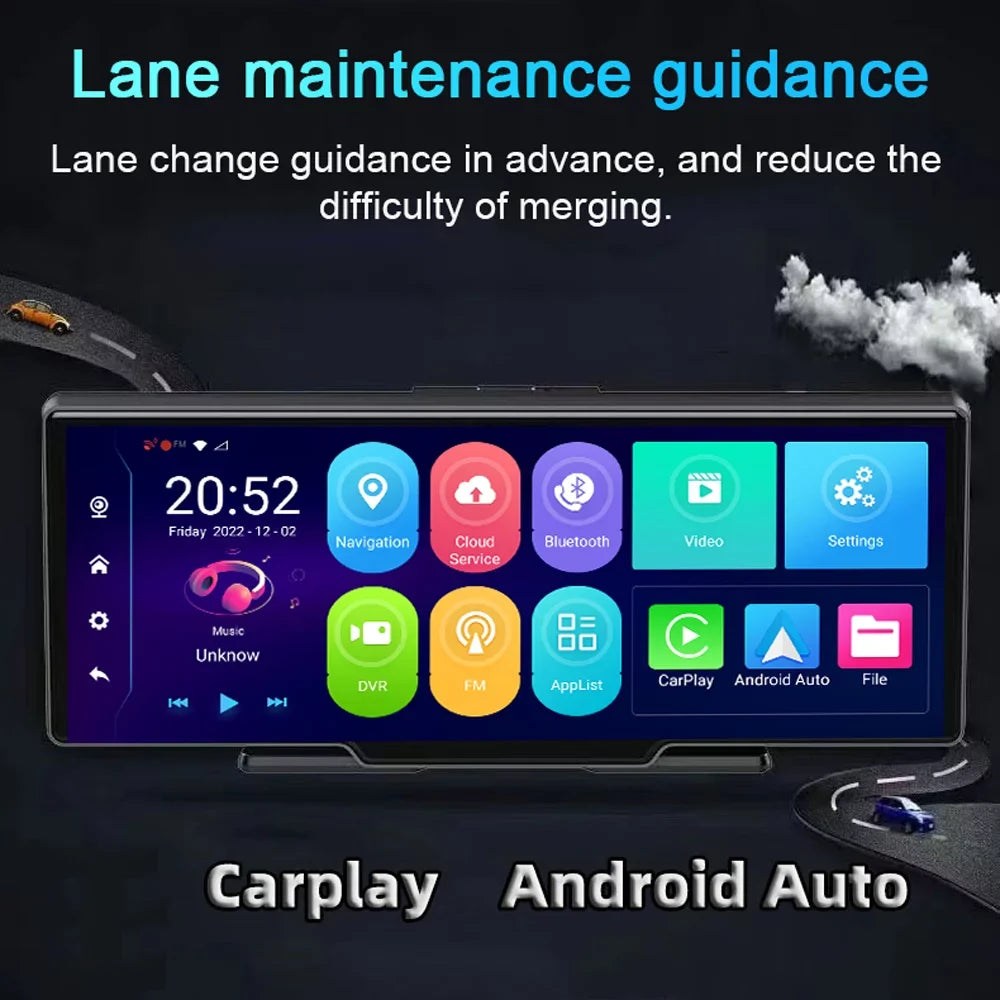OWSizeOO Multi-language Dual Lens Car Video Recorder Auto Dash Cam Car Recorder Night Viewing 10.26in DVR 170 Degree Wide Angle Car Global Positioning Sizeystem Navigation