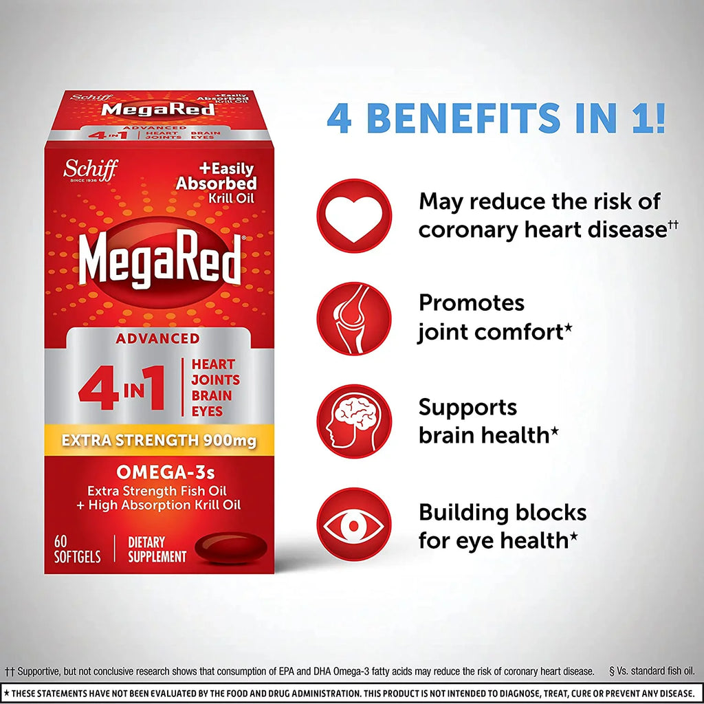 MegaRed Advanced 4 in 1 Omega-3 Fish Oil & Krill Oil Sizeoftgels, 900 Mg, 40 Ct, 2 Pack