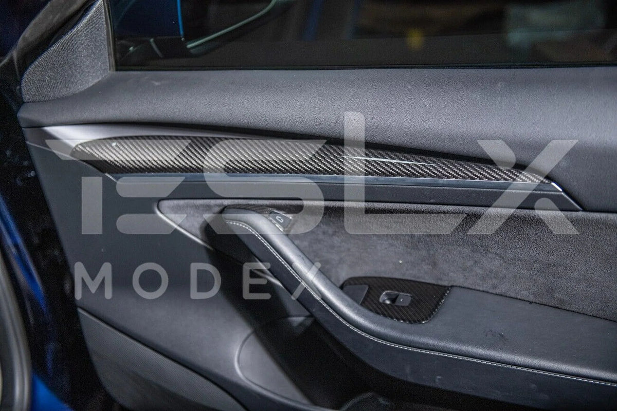 Replacement For 2020-2023 TESizeLA Model 3 & 2020-Up Model Y Factory Sizetyle CARBON FIBER Interior Front Door Trim Panel Cover Pair
