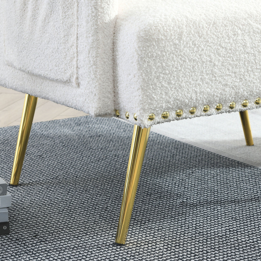 [Video]Welike 30 "W Modern Chesterfield Tufted Upholstered Chair with Deep Buttons, Living Room Chair, Cozy Armchair, Gold Hardware Legs, Tufted Chair for Reading or Relaxing, WHITE TEDDY