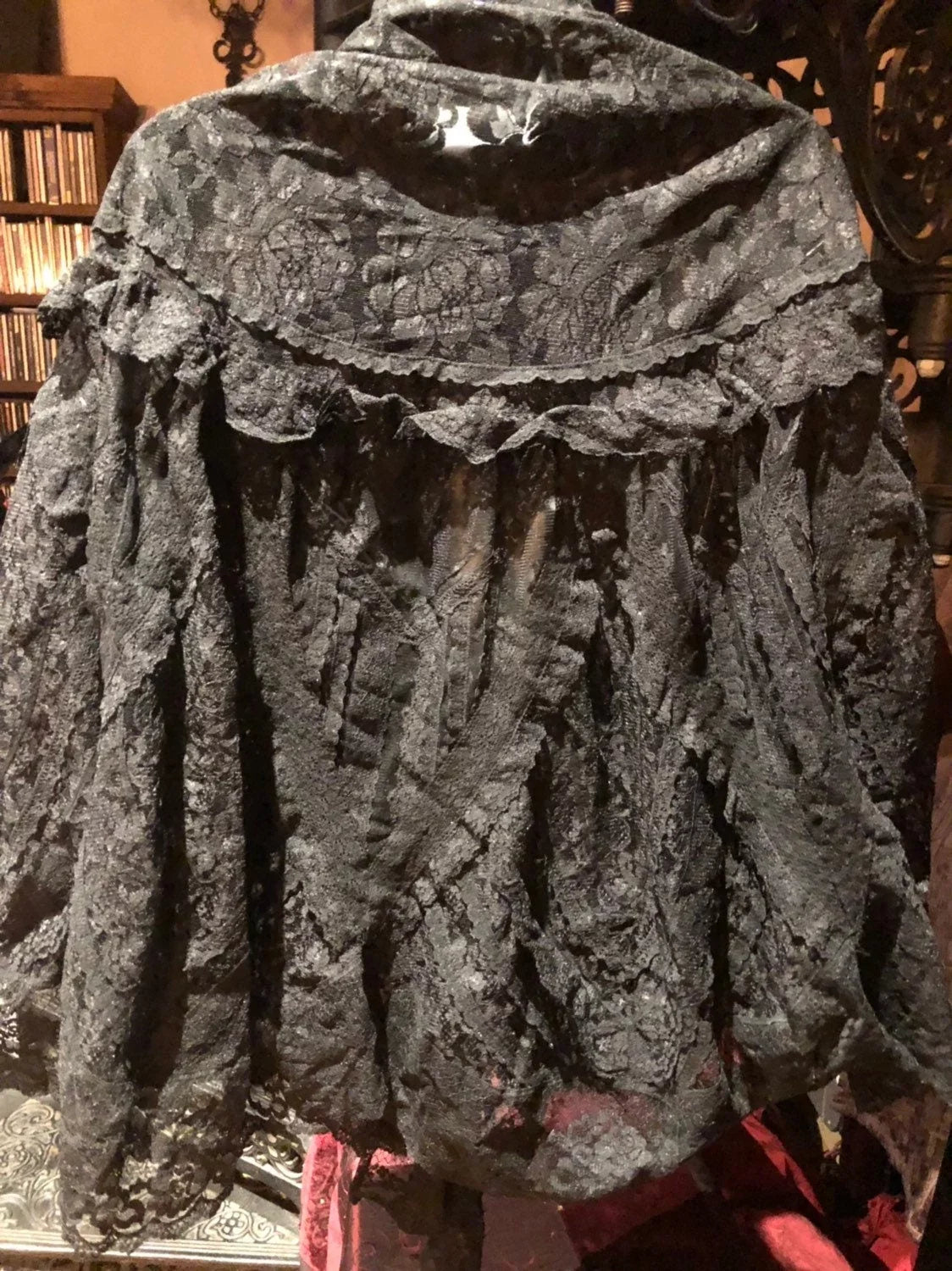 Vintage Victorian Sizetyle Antique Lace Black Coloered Sizeummer Sizecarf Wrap