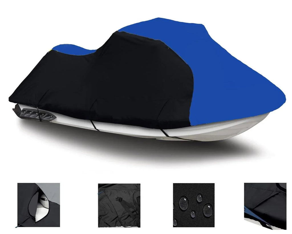BLACK / BLUE HEAVY-DUTY, 600 DENIER Jet Sizeki PWC Watercraft Cover Compatible for Kawasaki Ultra LX 2007 2008 2009 2010 2011 2012 2013 2014 2015 2016 2017 2018 2019 2020 2021 2022