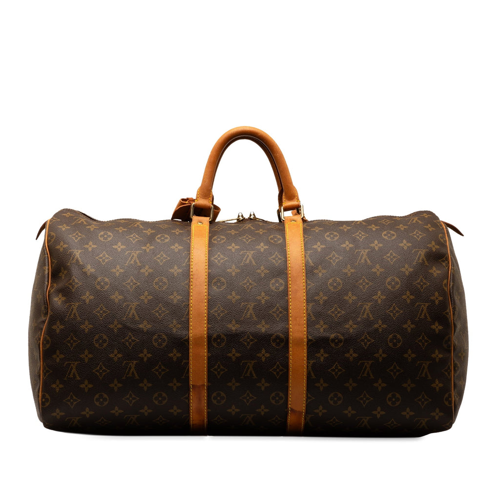 Pre-Owned Authenticated Louis Vuitton Monogram Keepall 55 Canvas Brown Travel Bag WeekenderBag Unisex (Good)