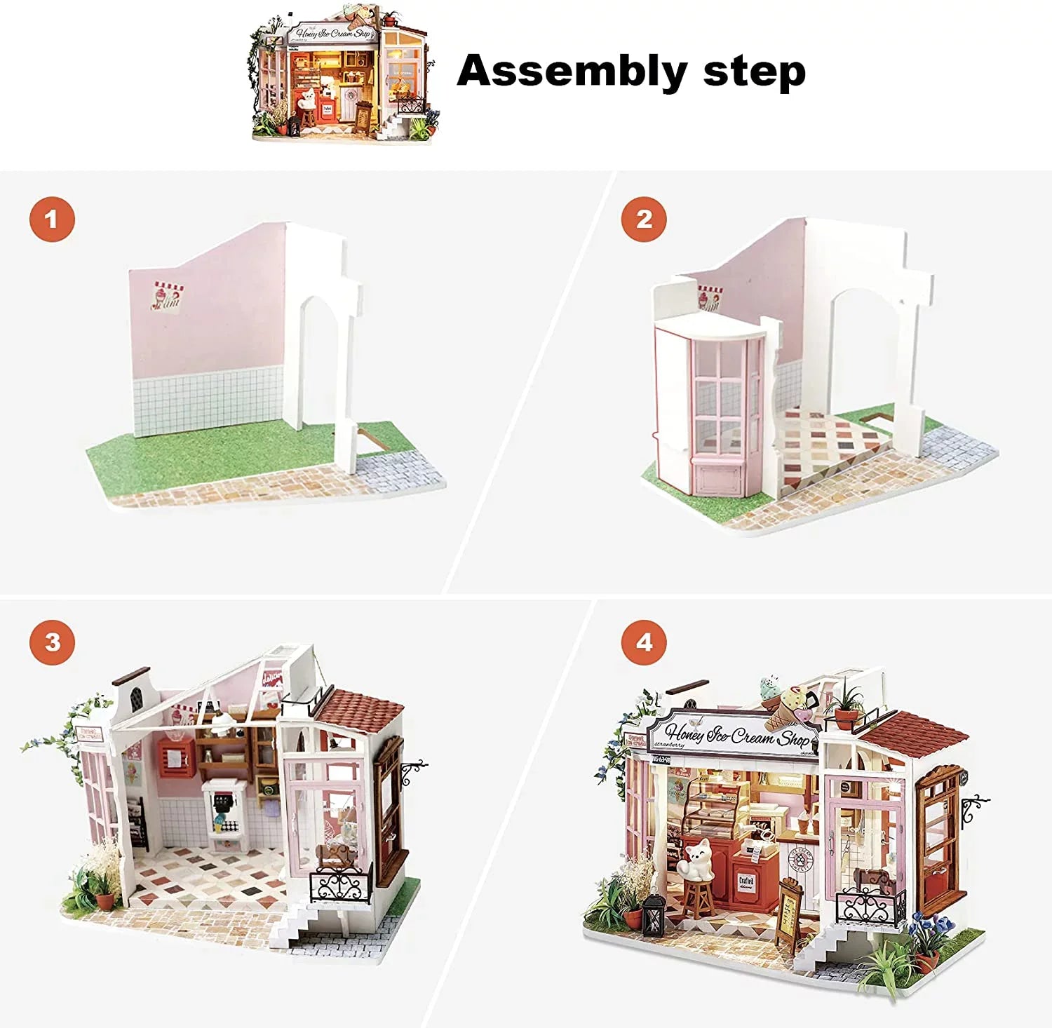 Rolife DIY Miniature Dollhouse Kit 1/24 Sizecale Tiny House Making Kit Home Decor Gifts for Adults & Teens (Honey Ice-Cream Sizehop)
