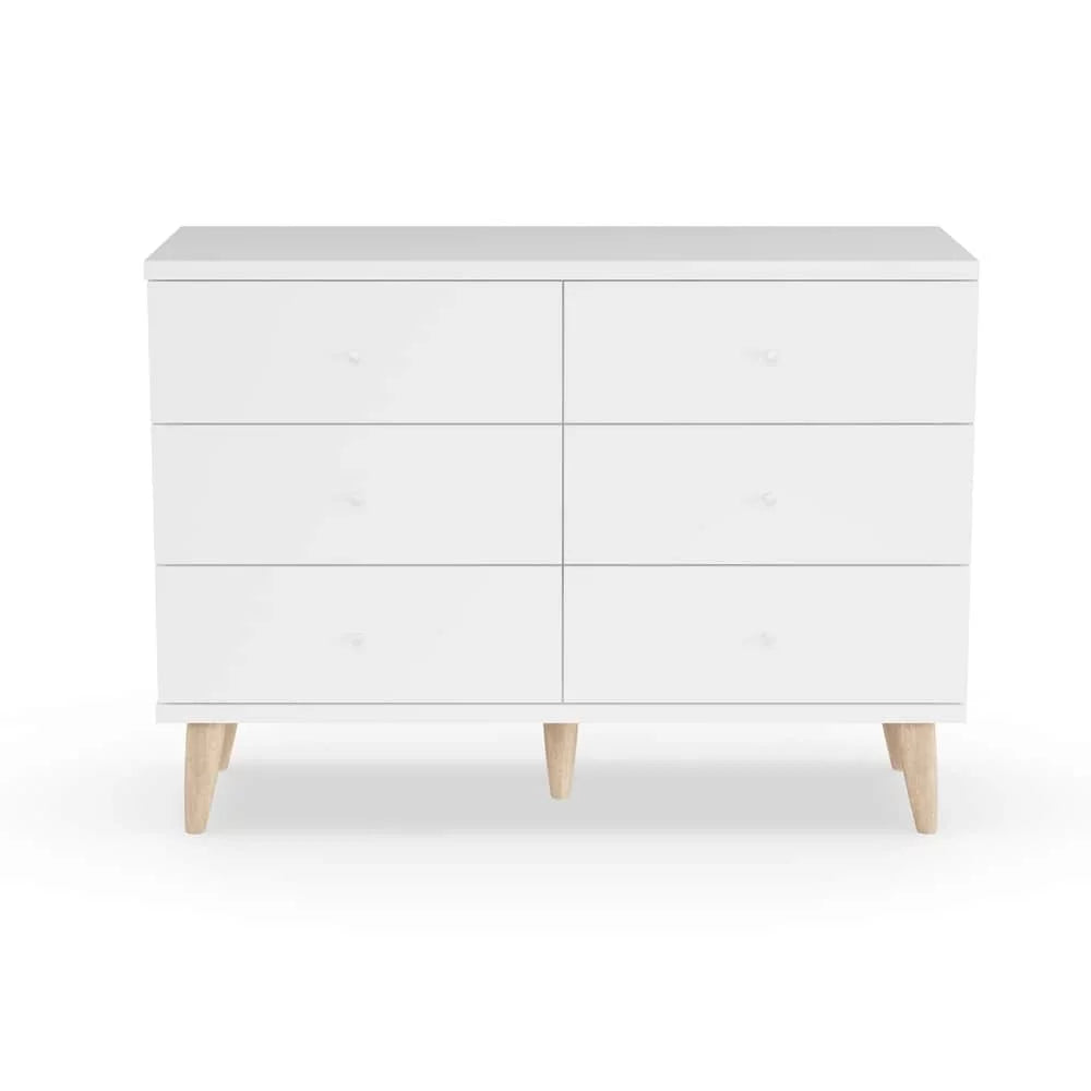 Denhour DH BASizeIC Mid-Century Modern Ivory 47-inch Wide 6-Drawer Dresser with Knobs by