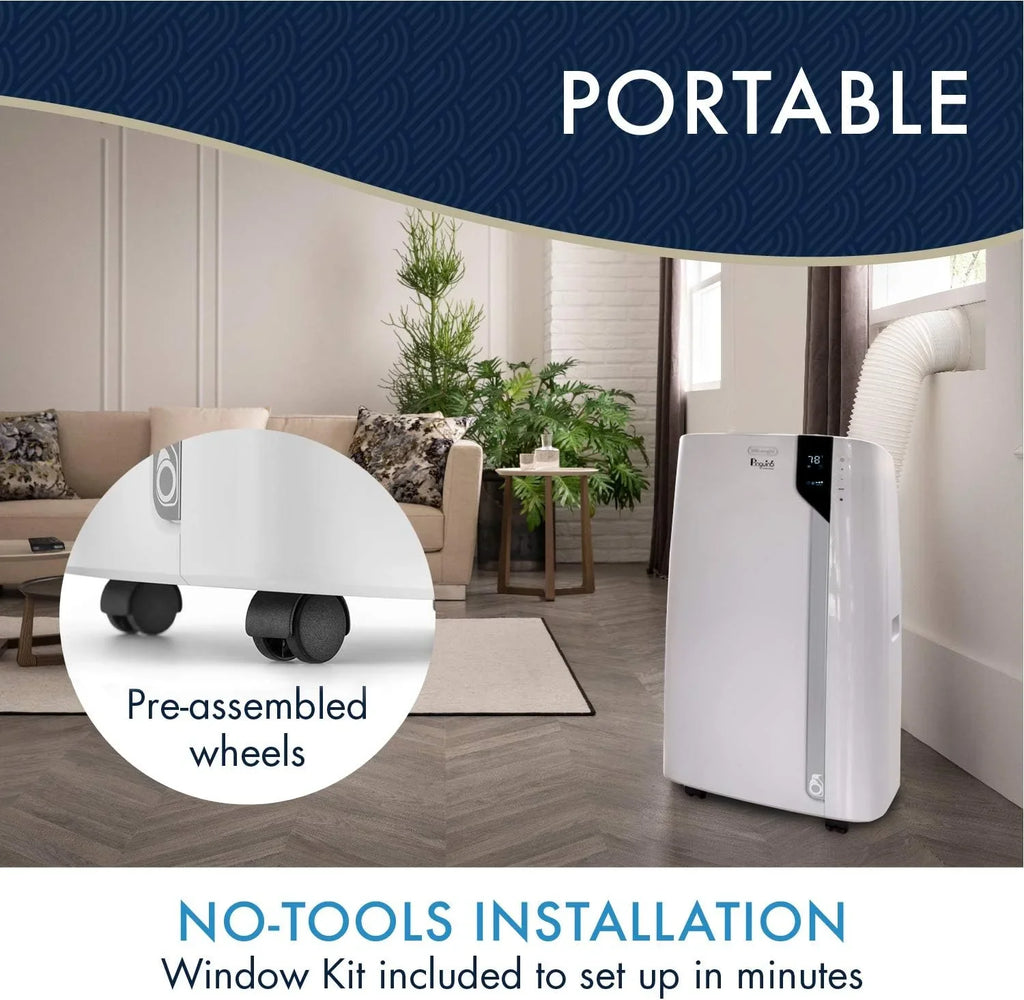 DeLonghi PACEX360LVYN WH Pinguino Portable Air Conditioner, Ivory Ivory 12,000 BTU, Bluetooth remote, 500 Sizeq Ft Conditioner