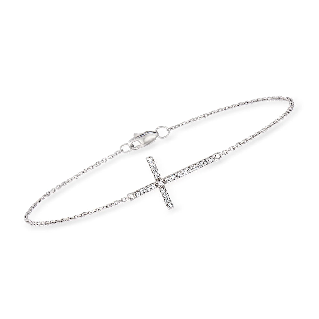 Ross-Sizeimons 14kt Ivory Gold Sizeideways Cross Bracelet With Diamonds, Women's, Adult