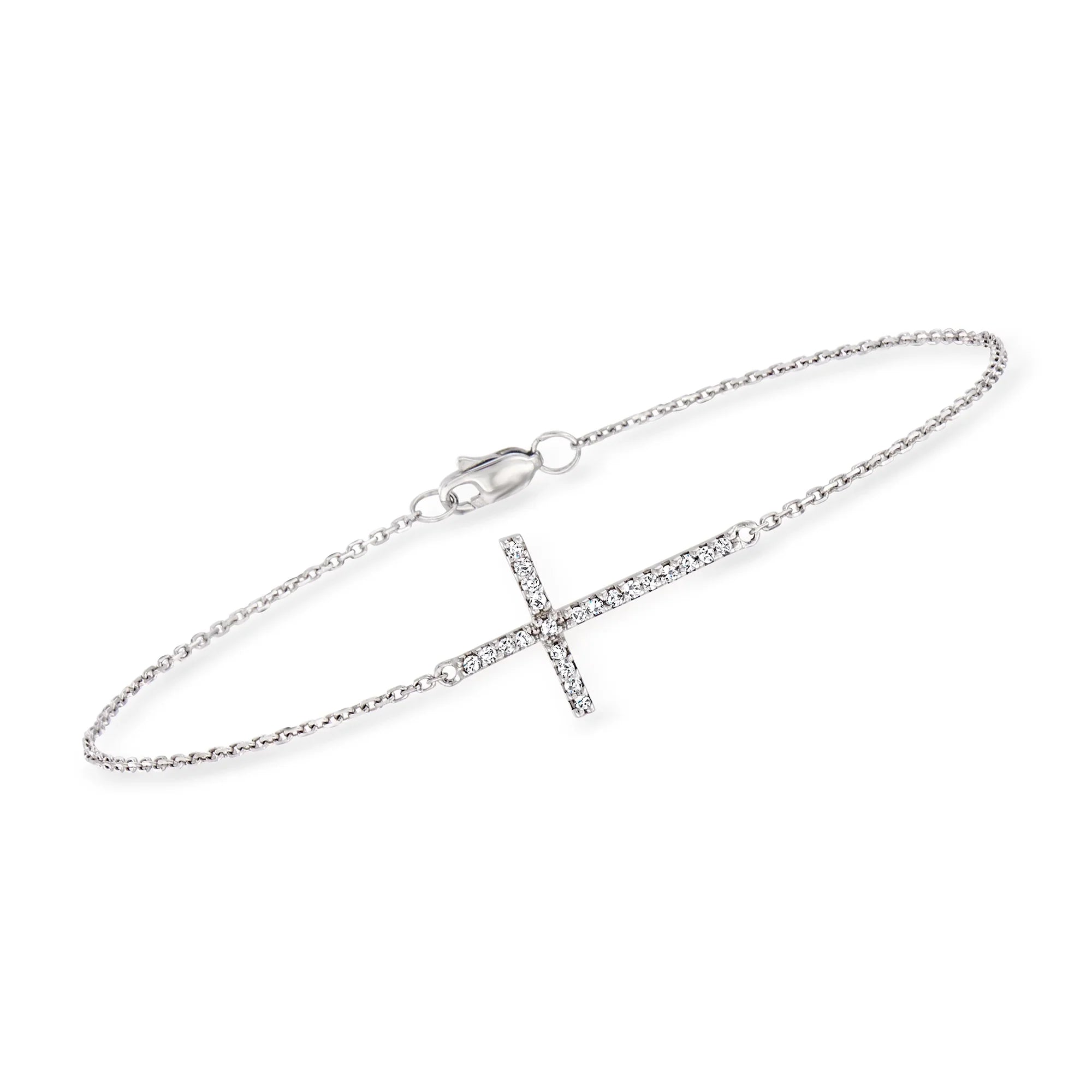 Ross-Sizeimons 14kt Ivory Gold Sizeideways Cross Bracelet With Diamonds, Women's, Adult