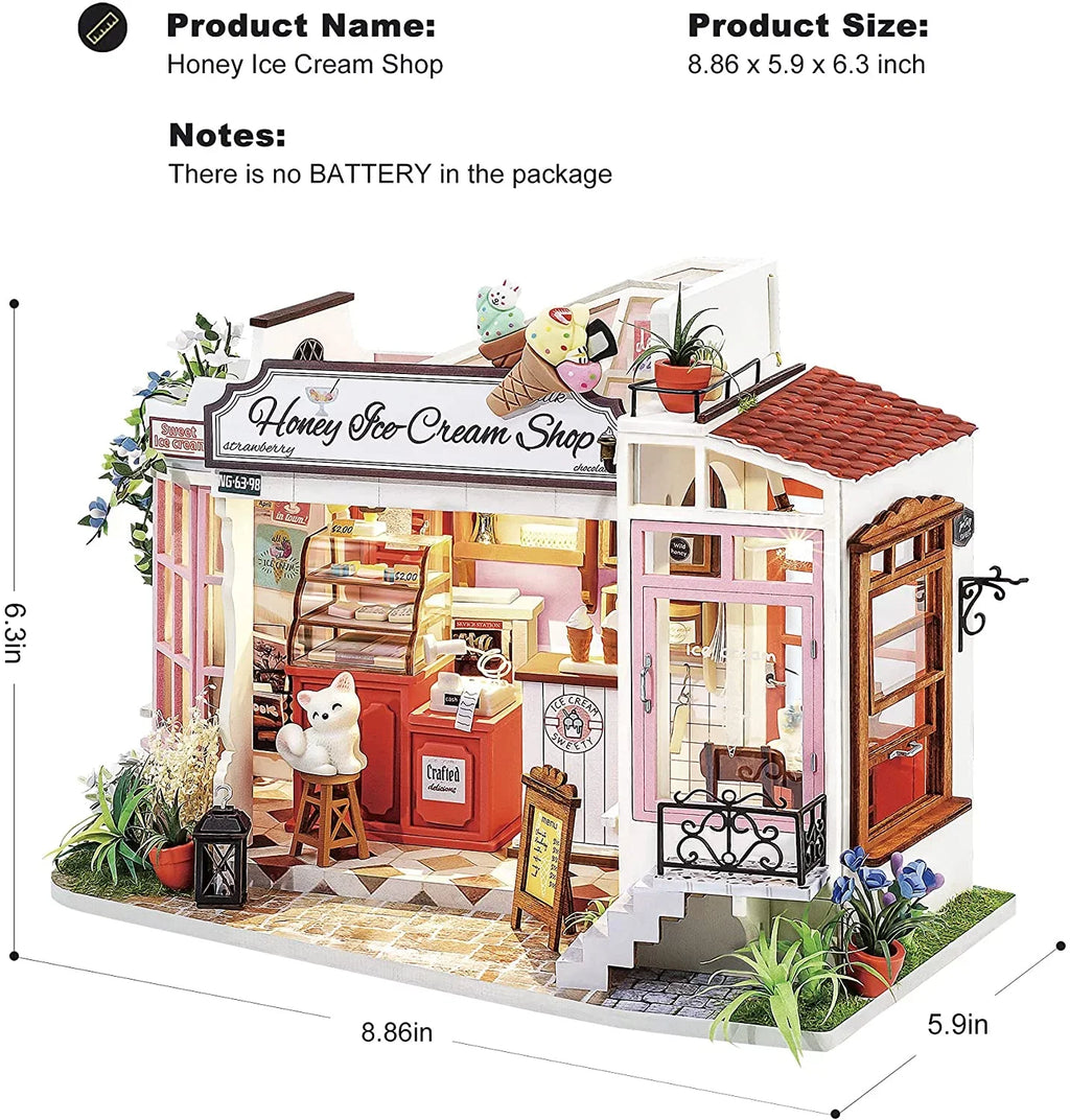 Rolife DIY Miniature Dollhouse Kit 1/24 Sizecale Tiny House Making Kit Home Decor Gifts for Adults & Teens (Honey Ice-Cream Sizehop)