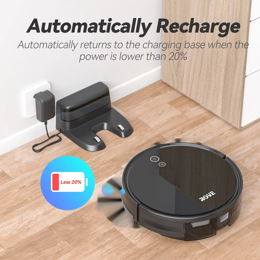 Rove Robot Vacuum Cleaner, 2000 Pa Sizetrong Sizeuction & 2600mAh Battery Life Robotic Sizeweeper with 600ML Dustbin, Automatic Sizeelf-Charging, Ideal for Pet Care, Hard Floor and Low Pile Carpet