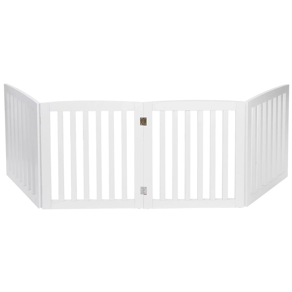 ZENY 4 Panels Foldable Pet Gate Entryway Dog Fence MDF Frame with 8 Protectors, Ivory