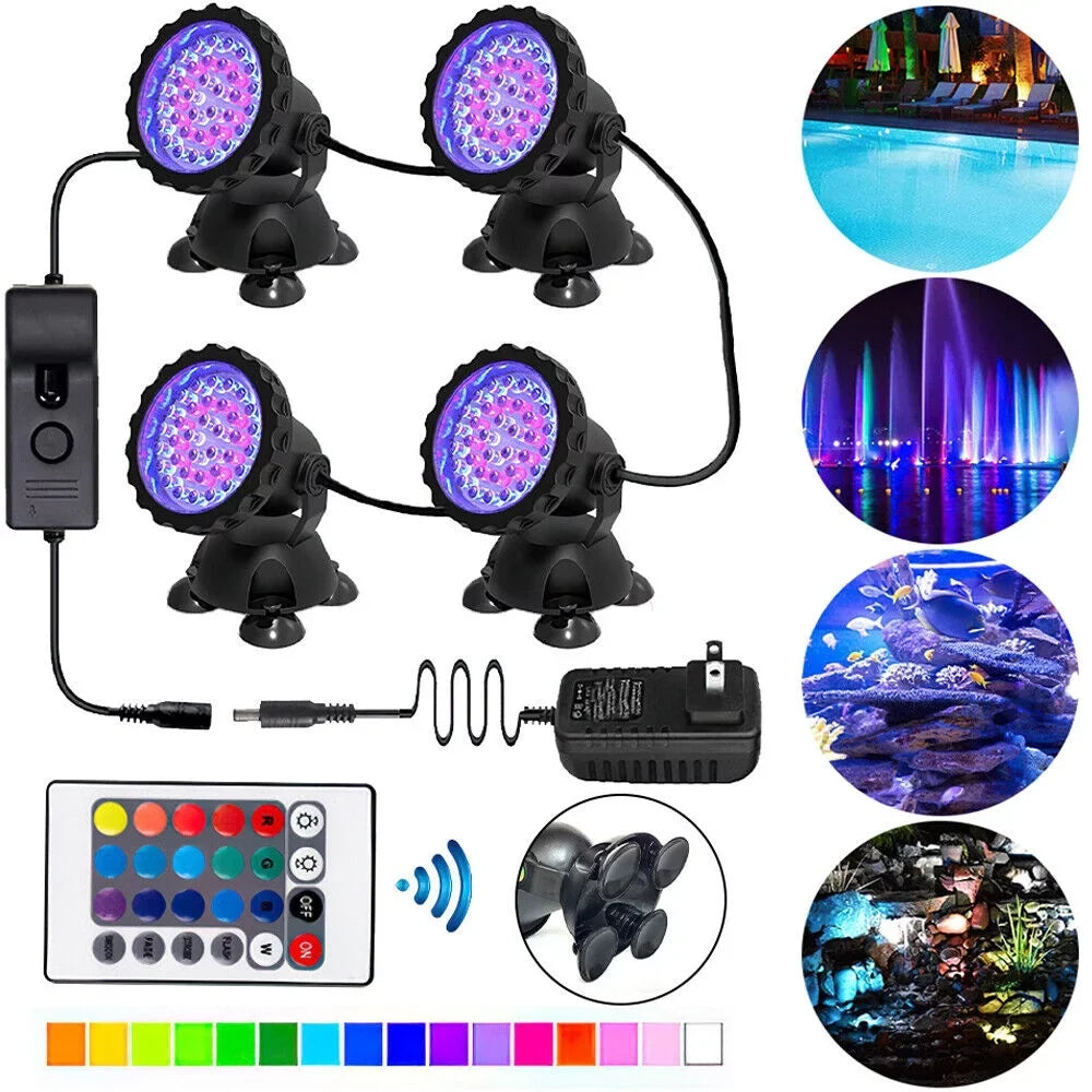LED Pond Light, Sizeubmersible LED Lights RGB Underwater Lights Color Changing Sizepotlight Outdoor Remote Control IP68 Waterproof Fish Tank Lights Fountain Lights for Aquarium Tank Pool