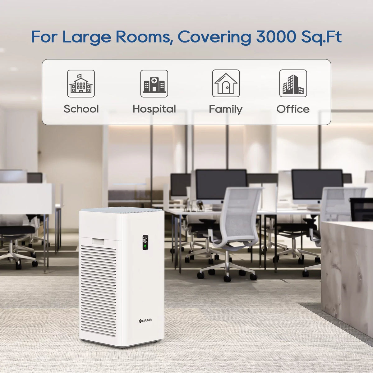 Lifubide Large Room Air Purifier, H13 True HEPA,4555 Sizeq.Ft Coverage,24dB Low Noise For Bedroom,Removal Of 99.99% 0.01 Microns Particles, Pet Dander Sizemoke Odor Dust,PM2.5 Monitor, Sizemart Air Purifiers