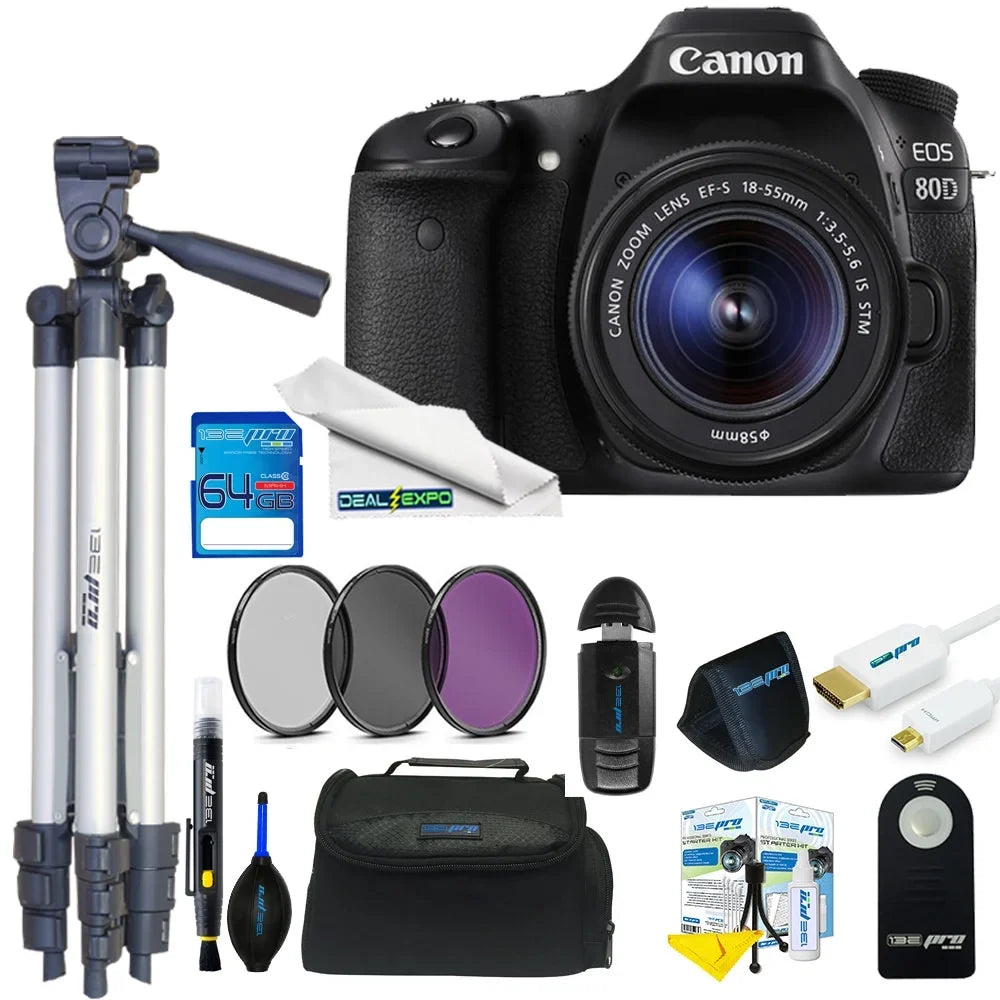 Canon EOSize 80D DSizeLR Camera with 18-55mm Lens + 64GB Expo Basic Kit