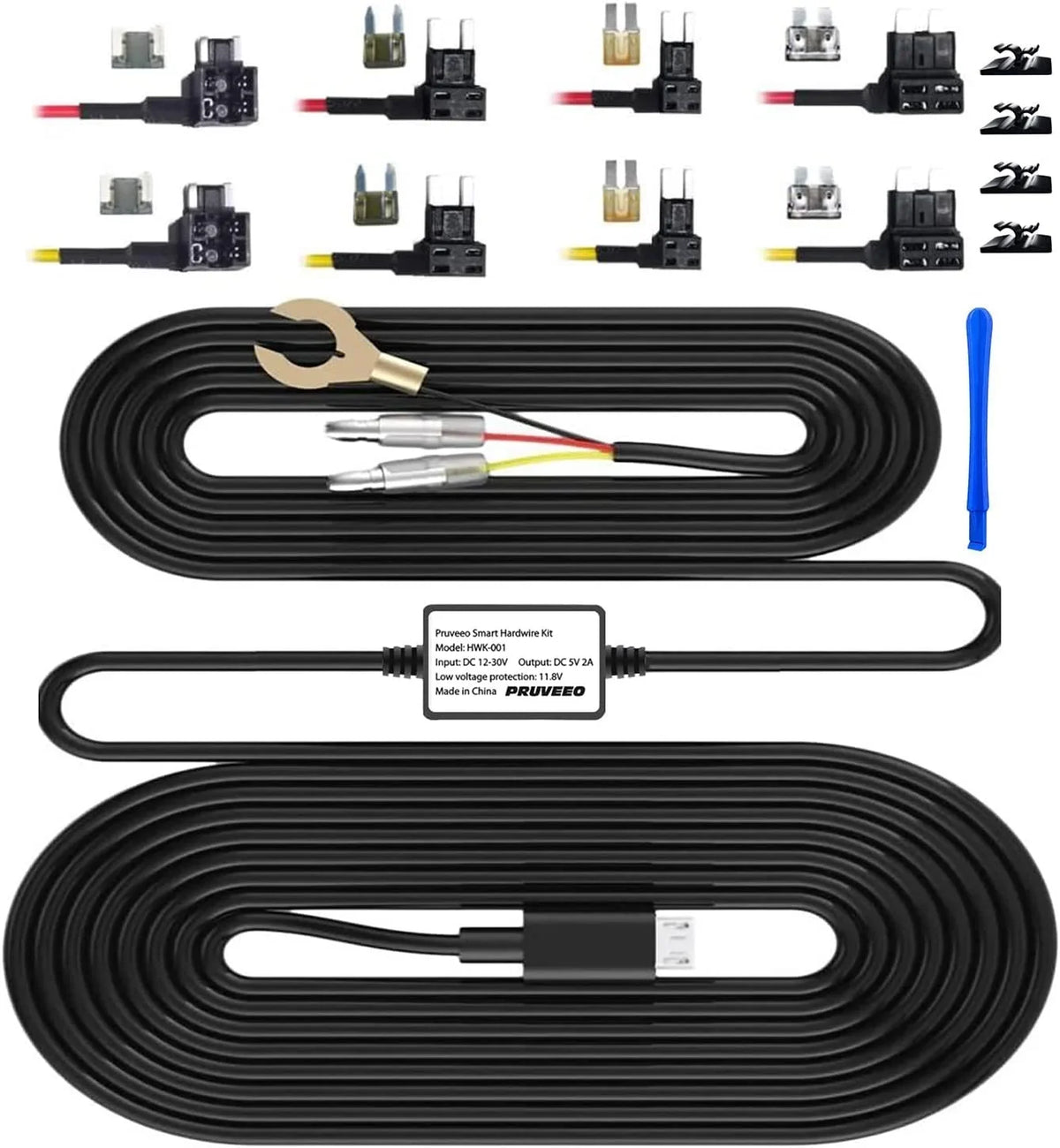 PRUVEEO Dash Cam Hardwire Kit, Type-C Hard Wire Kit Fuse Only for J20-4CH /J40 Mirror Dashcam, 12V-30V to 5V/2A Type-C