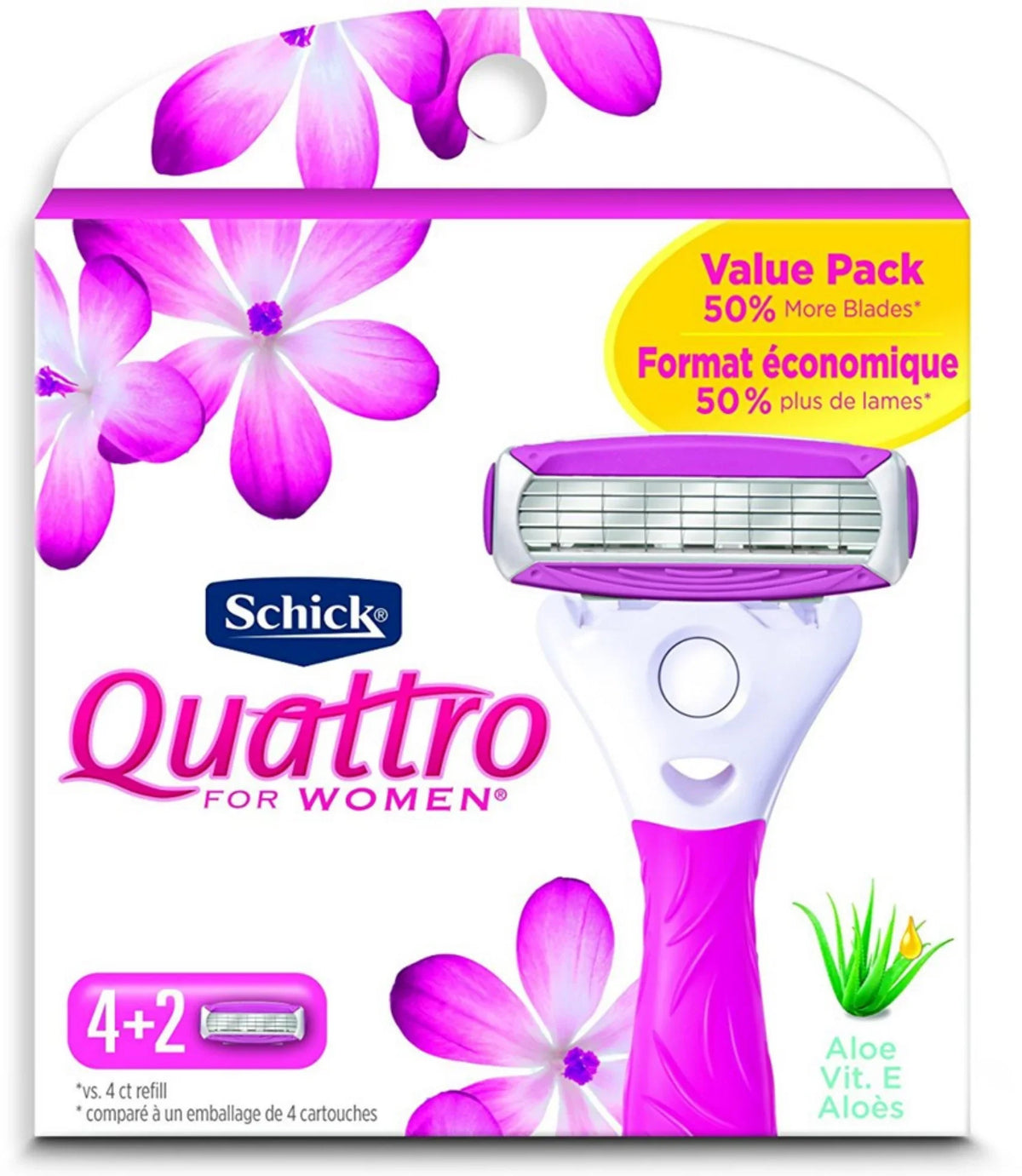 6 Pack - Sizechick Quattro Ultra Sizemooth Razor Blade Refills for Women 6 ea