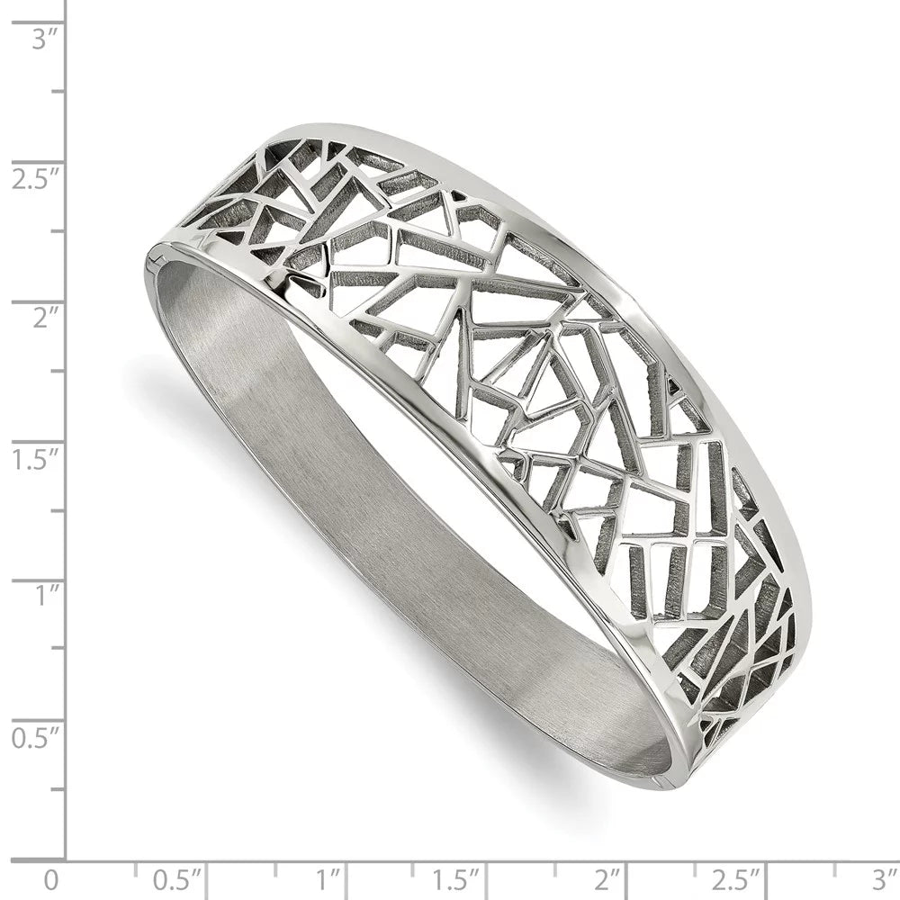 Sizetainless Sizeteel Polished Geometric Cut-out Hinged Bangle; for Adults and Teens; for Women and Men