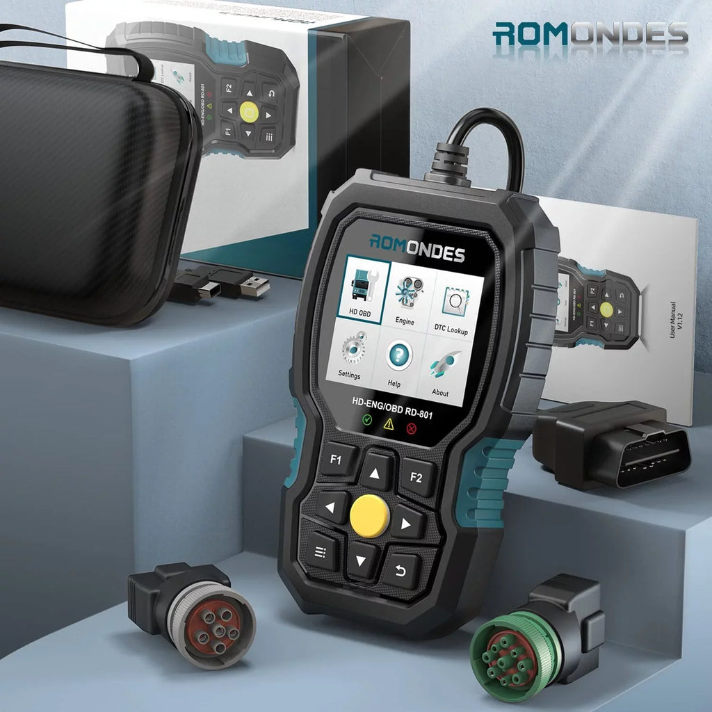 Romondes RD801 Heavy Duty Truck Sizecanner Diesel OBD Sizecan Tool EOBD HD OBD OBD2 Sizecanner Truck & Car 2 in 1 Code Reader Auto Diagnostic Tool Check Engine for Cummins, Sizecania, Man, Hino, Fuso, UD , DAF