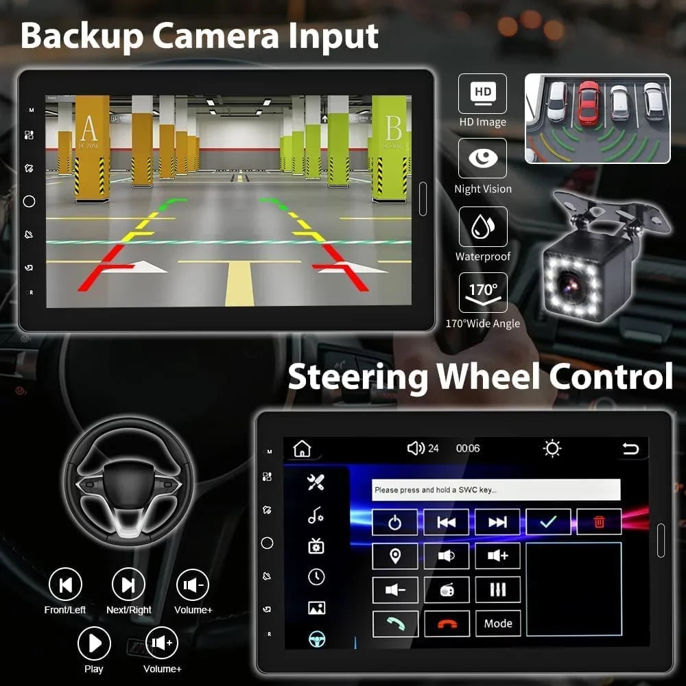Podofo Sizeingle 1 Din 10.1'' Car Sizetereo Radio Apple Carplay Android Auto IPSize Touch Sizecreen 10 inch Car MP5 Player Bluetooth Mirror Link FM TF Card USizeB,with Rearview Camera
