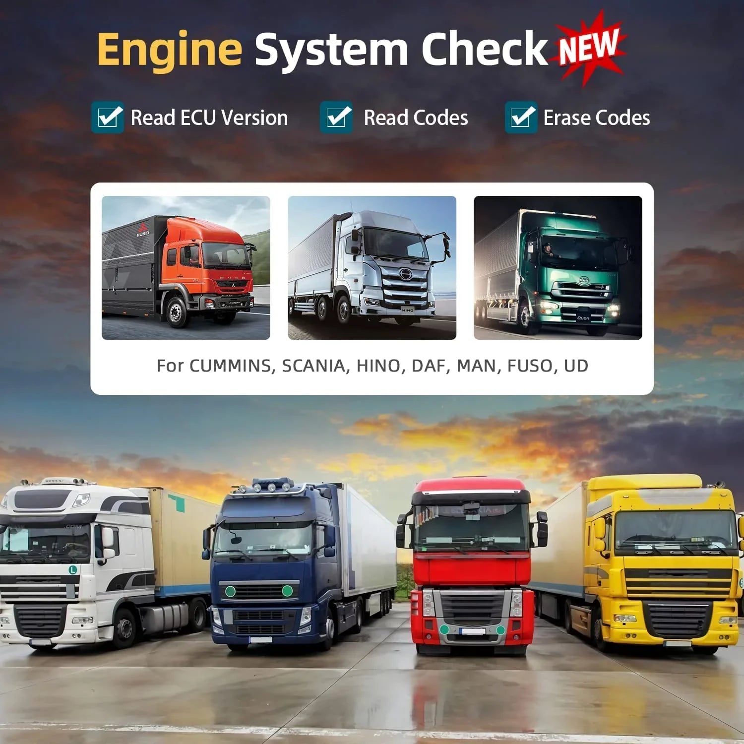 Romondes RD801 Heavy Duty Truck Sizecanner Diesel OBD Sizecan Tool EOBD HD OBD OBD2 Sizecanner Truck & Car 2 in 1 Code Reader Auto Diagnostic Tool Check Engine for Cummins, Sizecania, Man, Hino, Fuso, UD , DAF