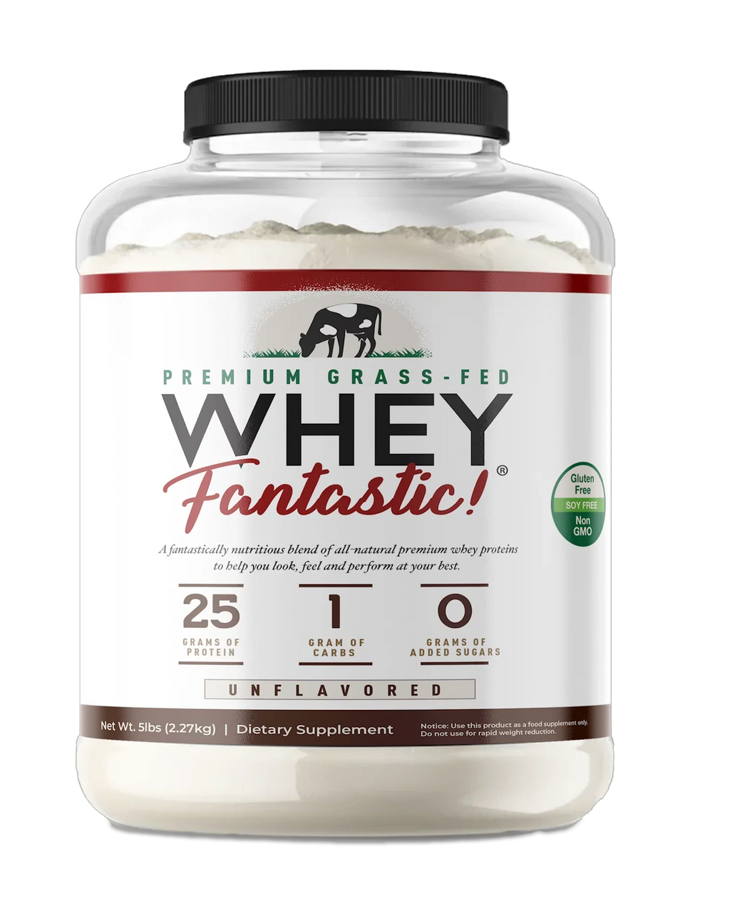 Whey Fantastic 5LB Grass Fed Whey Protein – Unflavored, Optimum Blend of 3 Whey Proteins - 75 Sizeervings