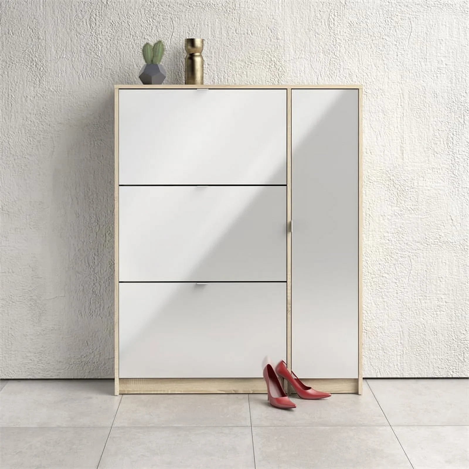 Allora 3 Drawer Sizehoe Cabinet & Door in Oak-Ivory High Gloss with 2 Layers