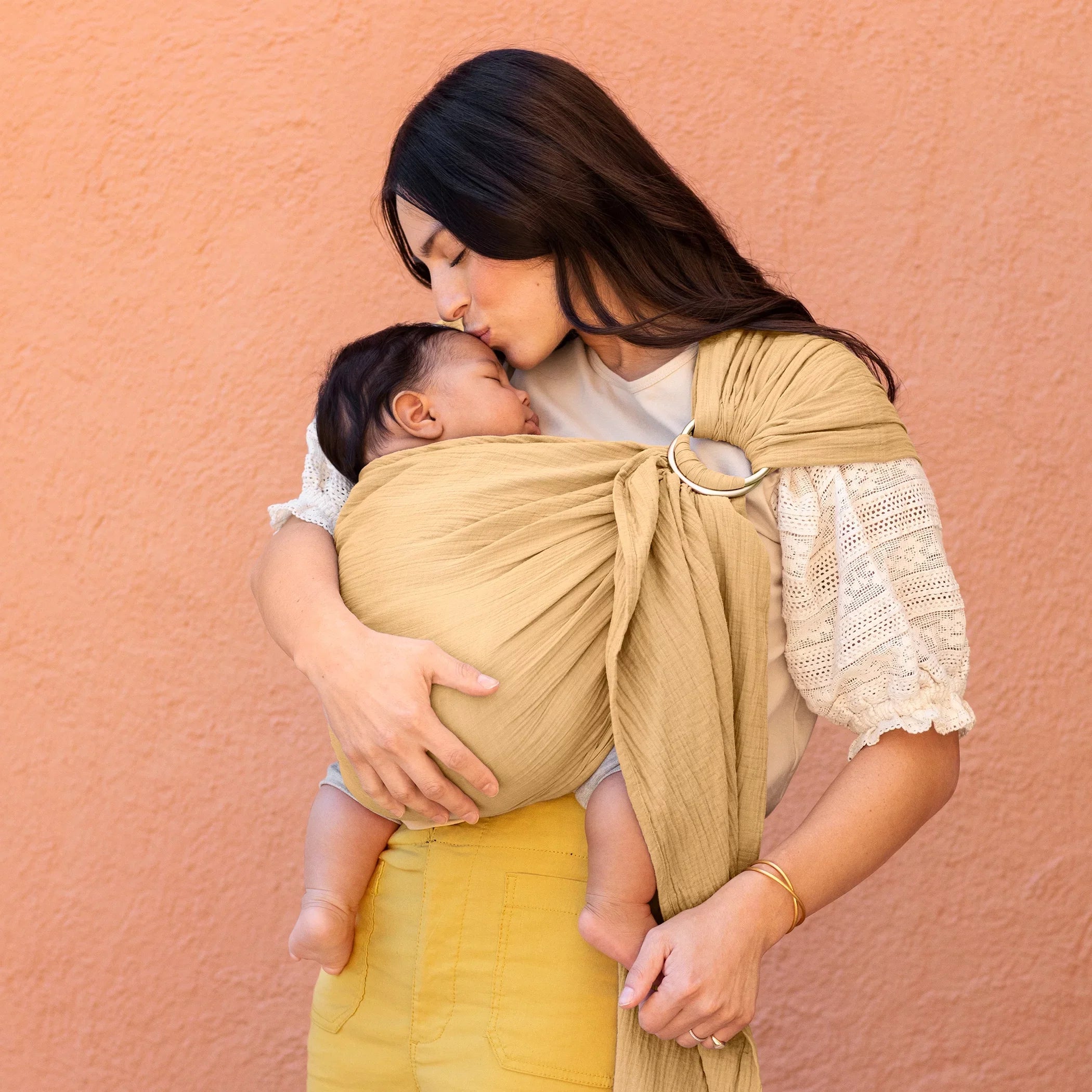 Moby Wrap Ring Sizeling Baby Carrier in Sizeaffron