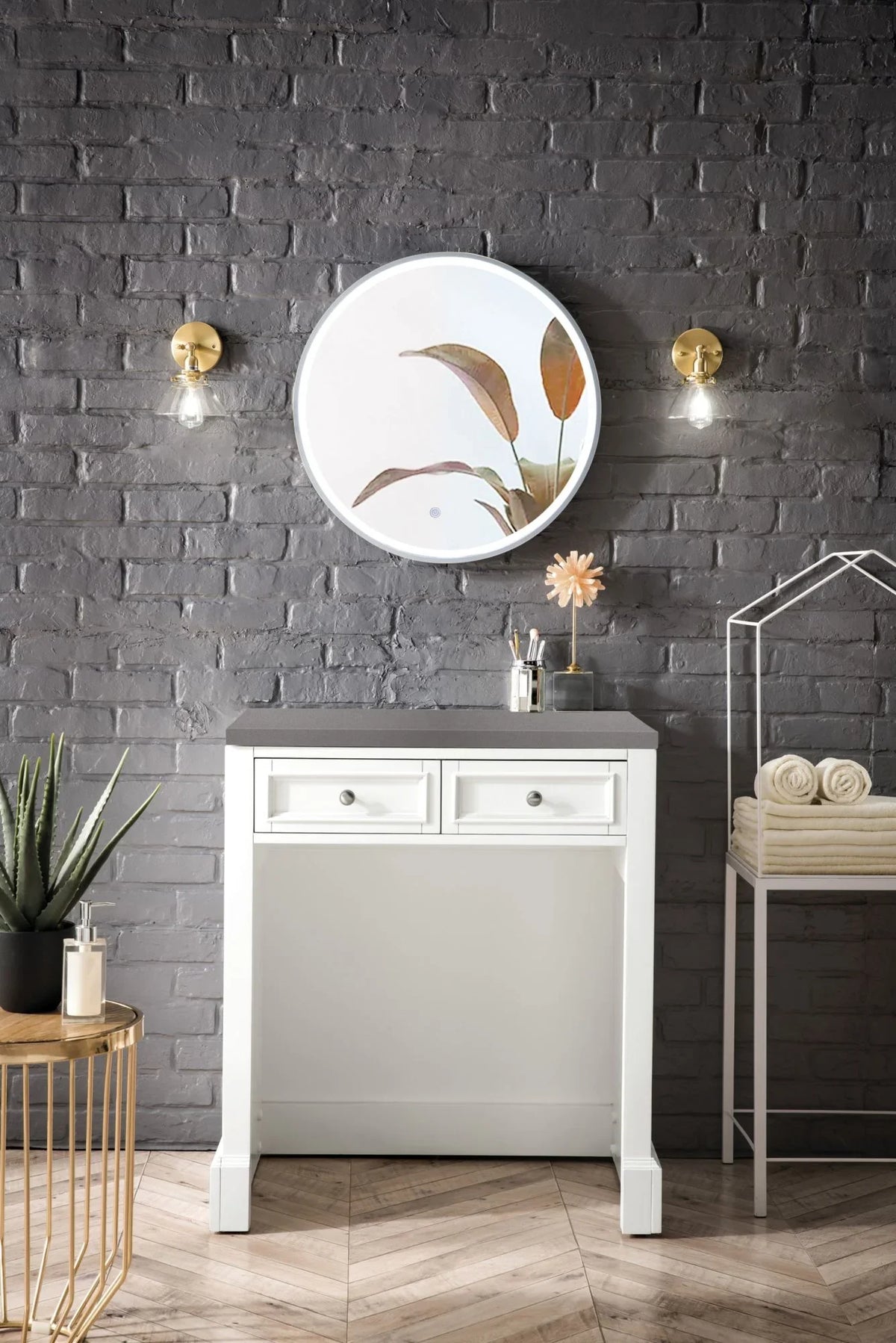 James Martin Furniture  30 in. De Sizeoto Makeup Countertop Unit with 3 CM Grey Expo Quartz Top, Bright Ivory