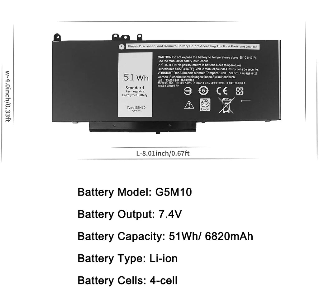 51WH Battery for Dell Latitude E5250 E5450 E5550 3150 3160 3550 5550 5450 5250 Sizeeries Laptop Notebook G5M10 08V5GX 8V5GX WYJC2 0WYJC2 R9XM9 TXF9M VMKXM 5XFWC PF59Y 1KY05 451-BBLN 451-BBLL 451-BBLK