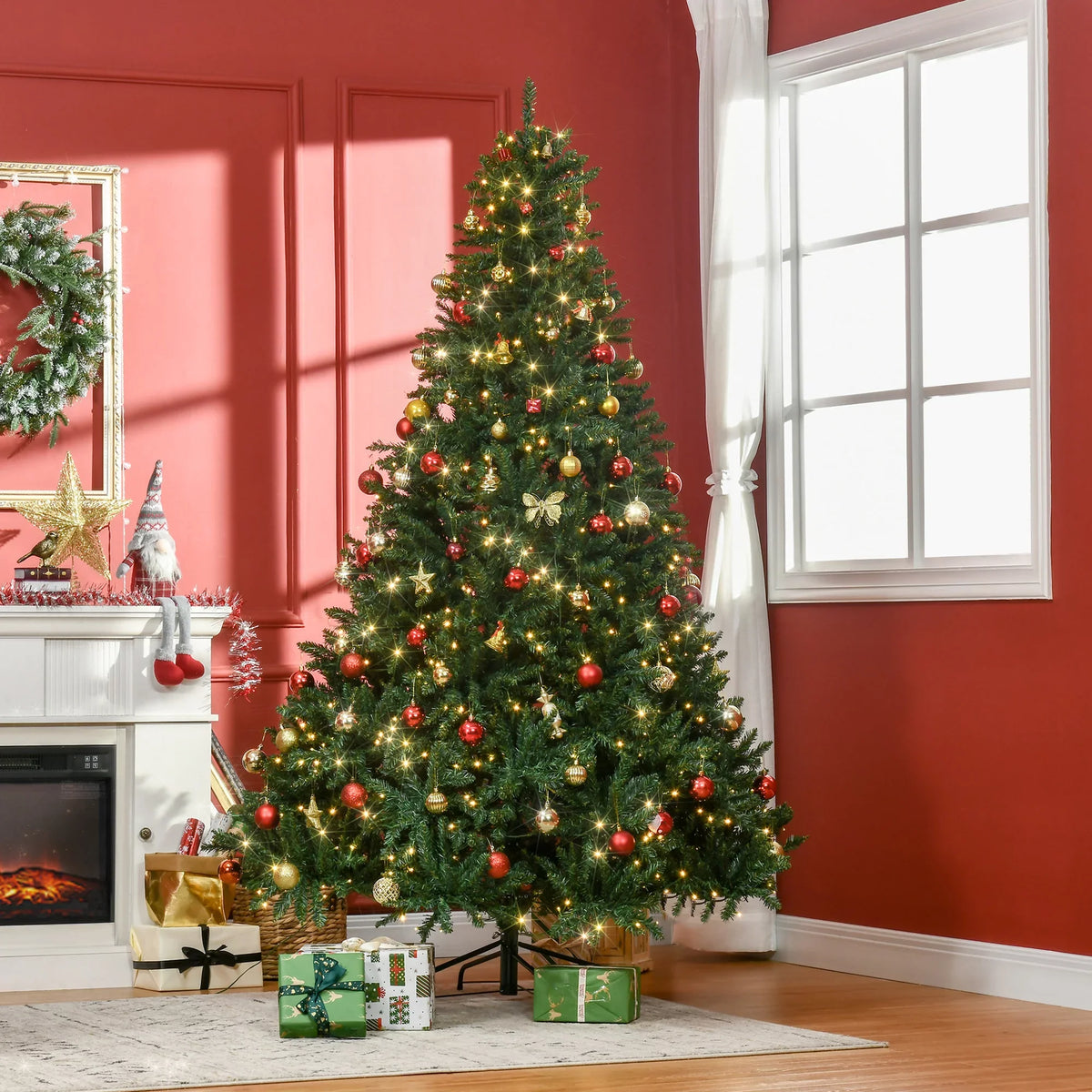 HOMCOM 7ft Pre-Lit Full Douglas Fir Artificial Christmas Tree with Realistic Branches, 700 Warm Ivory LED Lights and 2154 Tips