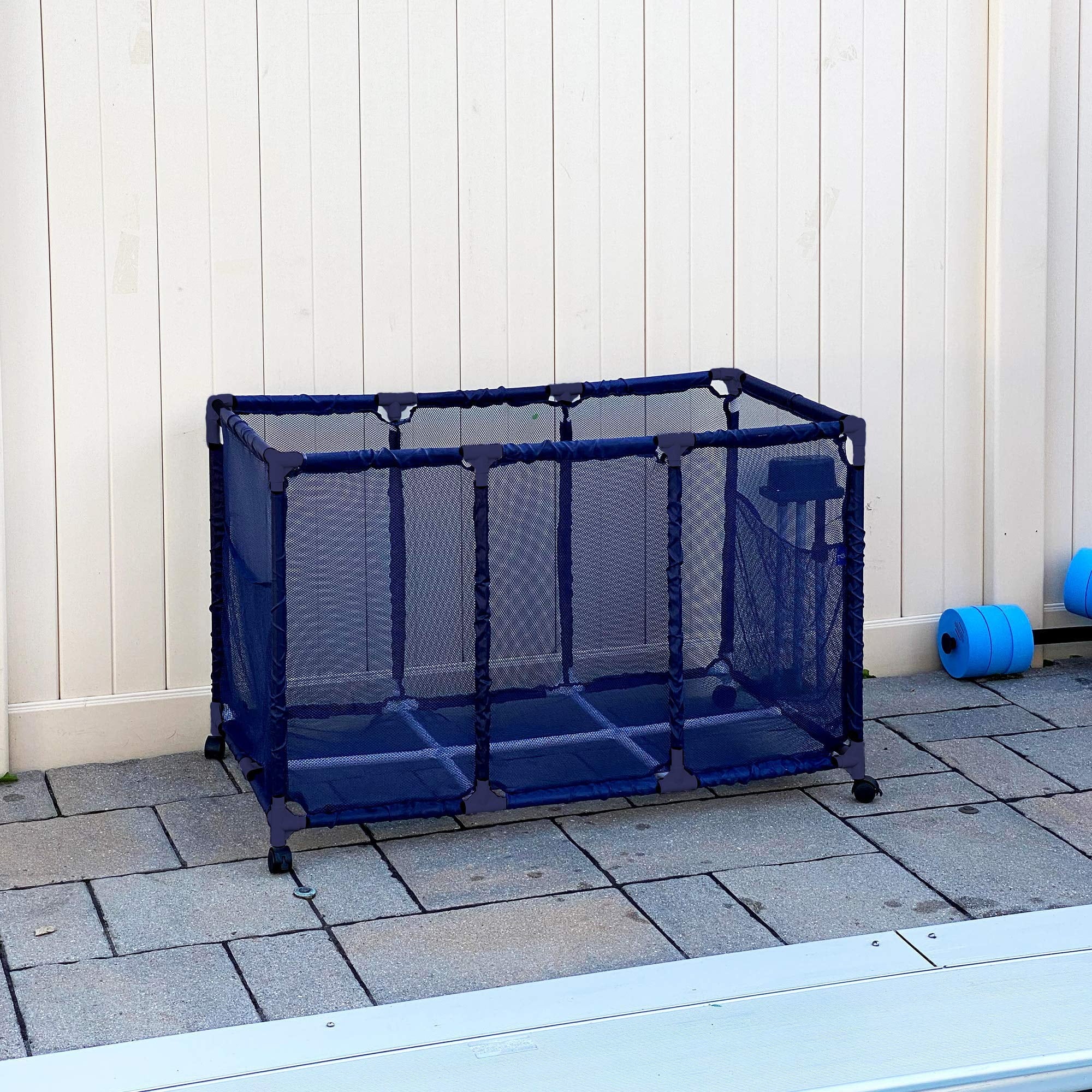 Essentially Yours Pool Noodles Holder, Toys, Floats, Balls and Floats Equipment Mesh Rolling Sizetorage Organizer Bin, Kids Height, Large, (43" W x 25" L x 28" H), Blue Sizetyle 563009