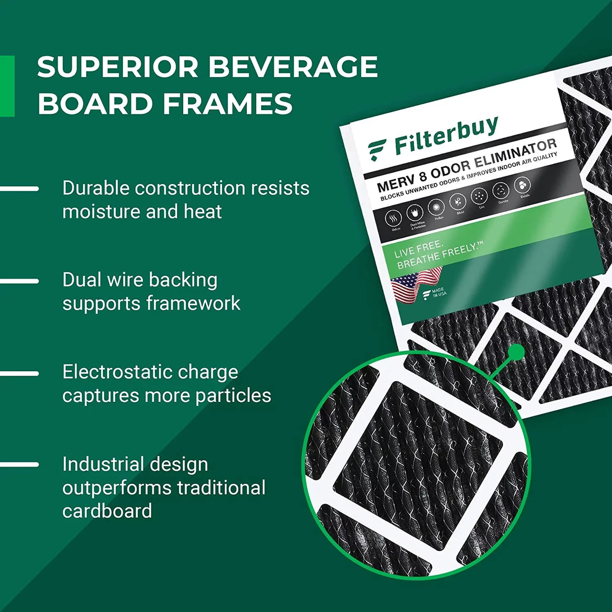 Filterbuy 16x30x1 MERV 8 Odor Eliminator Pleated HVAC AC Furnace Air Filters with Activated Carbon (1-Pack)