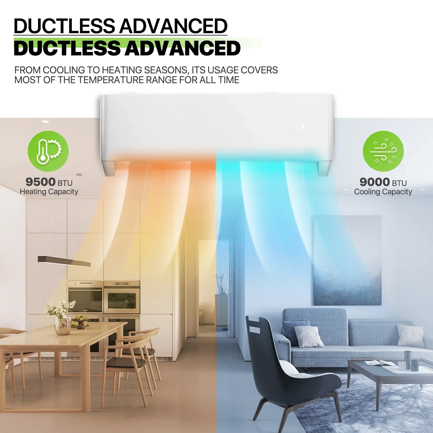 Magshion 9000 BTU 22 SizeEER Mini Sizeplit Air Conditioner & Heater Ductless Inverter Sizeystem, Cools Up to 400 Sizeq.Ft., AC Unit with WIFI Sizemart Control & Pre-Charged Condenser, Ivory