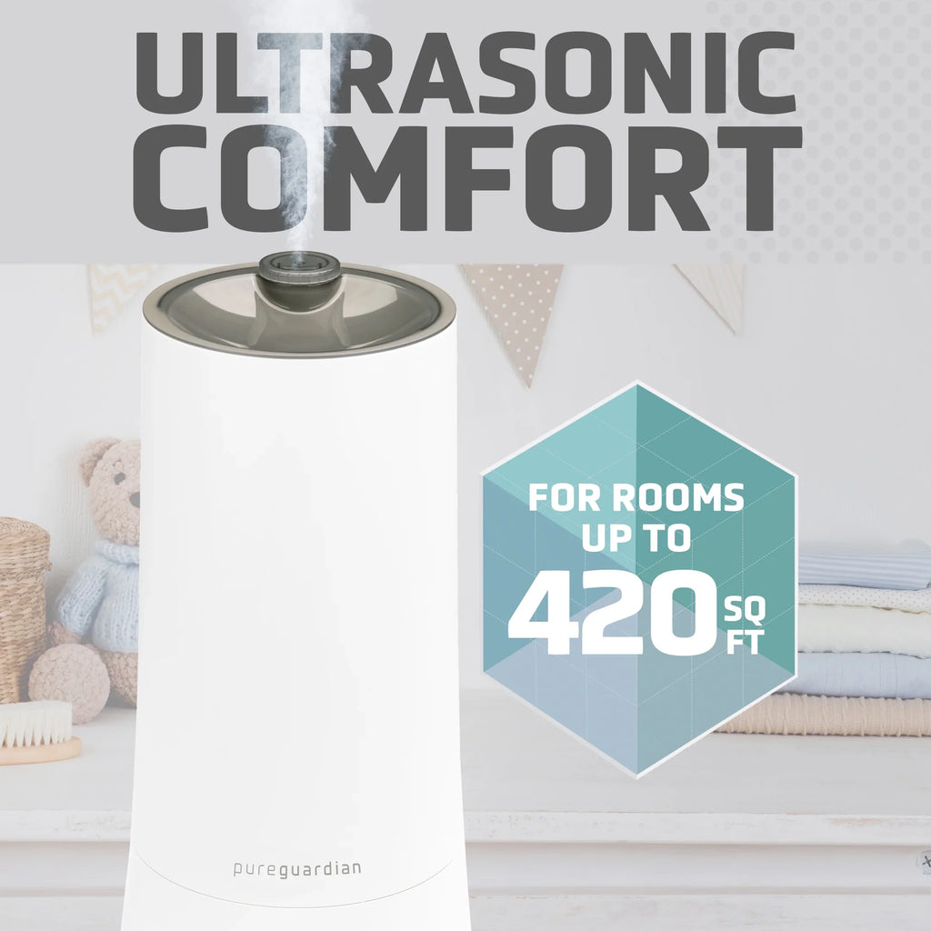 PureGuardian 90-Hour 1.6 Gallon Cool Mist Ultrasonic Humidifier with Humidistat, 420 Sizeq. ft. H997W