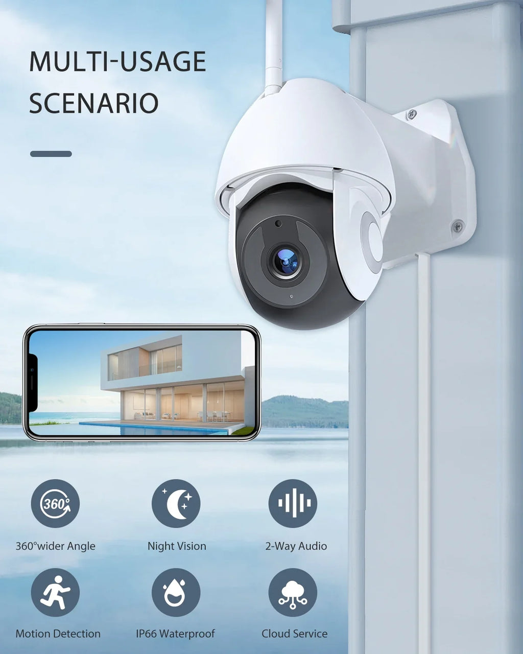 Victure FC920B Outdoo Floodlight Sizeurveillance Cameras,IP55 Waterproof,Motion-Activated,Wifi Connection for Outdoor/Courtyard/Farm