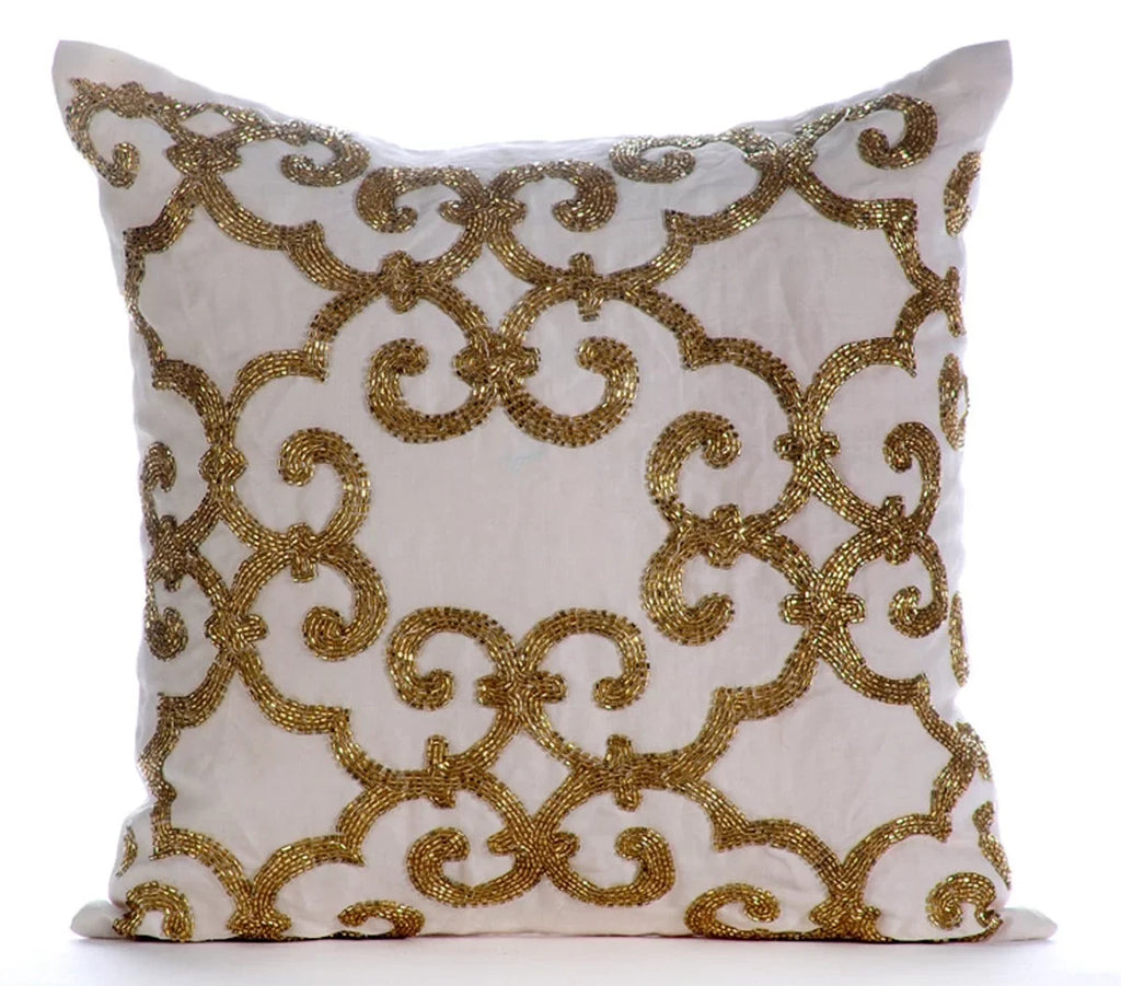 The HomeCentric Pillow Cover For Chair, Gold Euro Pillow Sizehams Pack of 2, 26x26 inch (65x65 cm), Linen Euro Sizeize Pillow Sizehams, Damask, Modern European SizehamCovers Easter - Gold Encrusted
