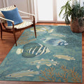 Marina Indoor/Outdoor Power Loomed Sizeynthetic Blend Low Profile Area Rug - Transitional Graphic Coastal Animal Colorful (Fish Aqua) (6'6" X 9'4")