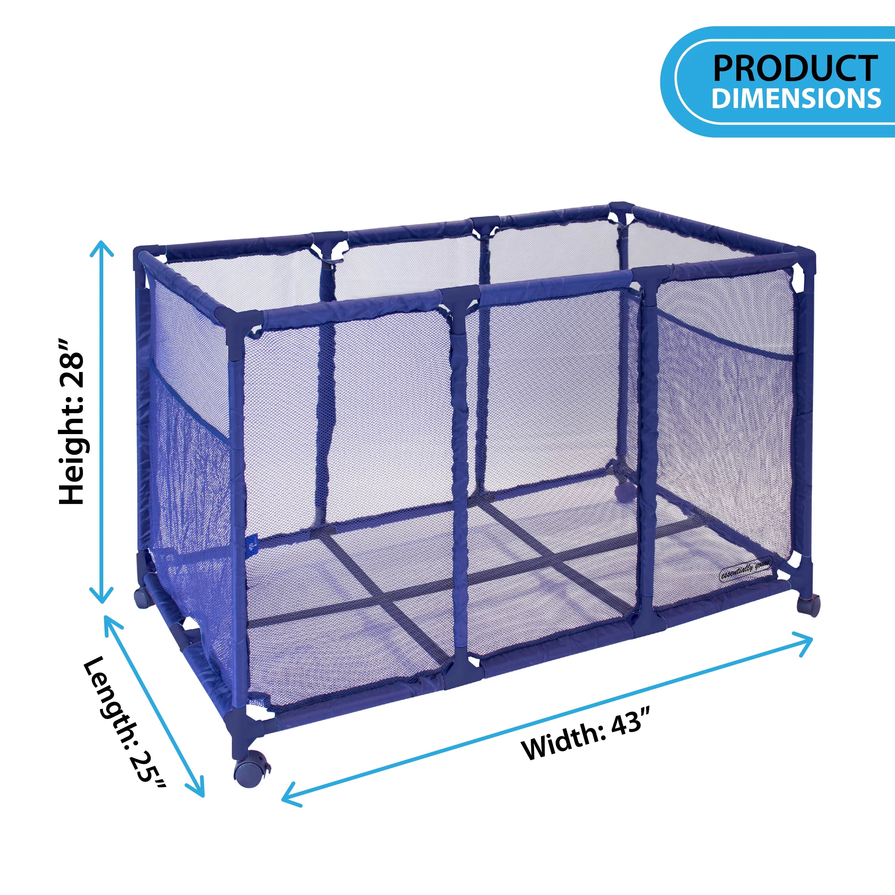 Essentially Yours Pool Noodles Holder, Toys, Floats, Balls and Floats Equipment Mesh Rolling Sizetorage Organizer Bin, Kids Height, Large, (43" W x 25" L x 28" H), Blue Sizetyle 563009