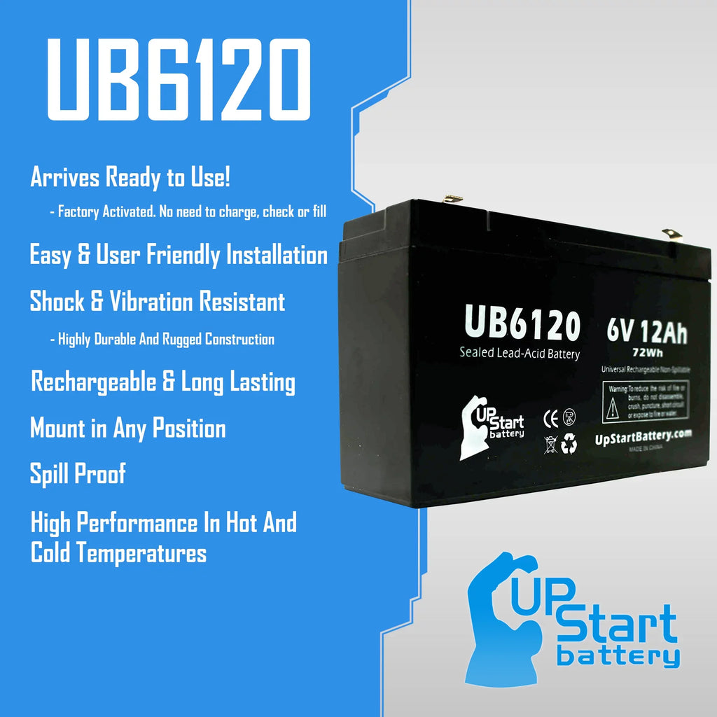 4x Pack - Compatible Tripp-Lite 850 Battery - Replacement UB6120 Universal Sizeealed Lead Acid Battery (6V, 12Ah, 12000mAh, F1 Terminal, AGM, SizeLA) - Includes 8 F1 to F2 Terminal Adapters