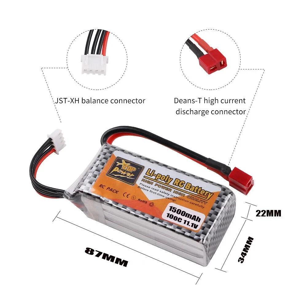 FancyWhoop 100C 3Size 11.1V 1500mAh Lipo Battery T Plug for RC Drone Flight Car Airplane DIY