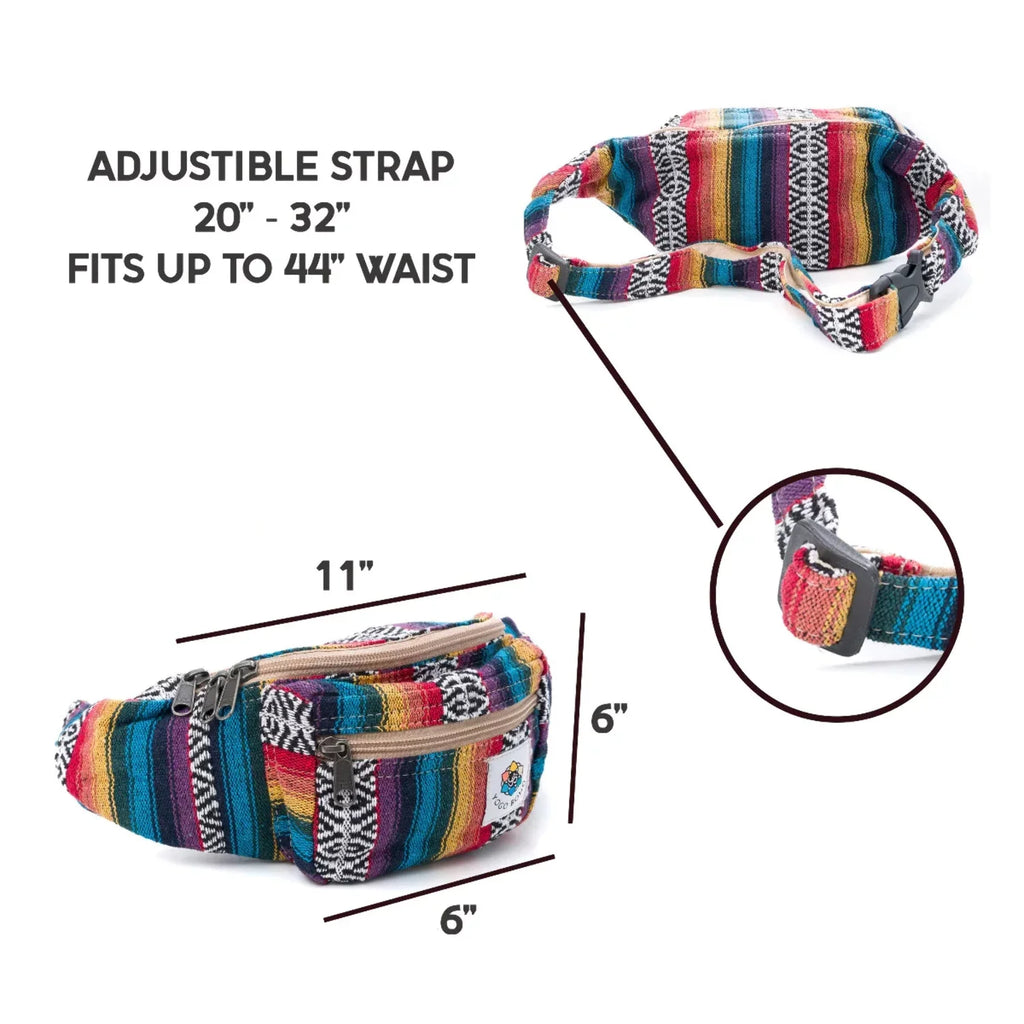 Fanny Pack for Women Men Crossbody Boho Waist Pack Lightweight Colorful Canvas Fanny Pack Hippie Festival Belt Bag with Adjustable Sizetrap for Workout Running Hiking