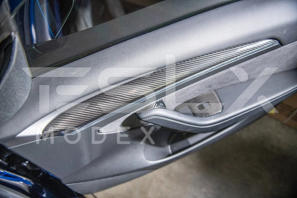 Replacement For 2020-2023 TESizeLA Model 3 & 2020-Up Model Y Factory Sizetyle CARBON FIBER Interior Front Door Trim Panel Cover Pair