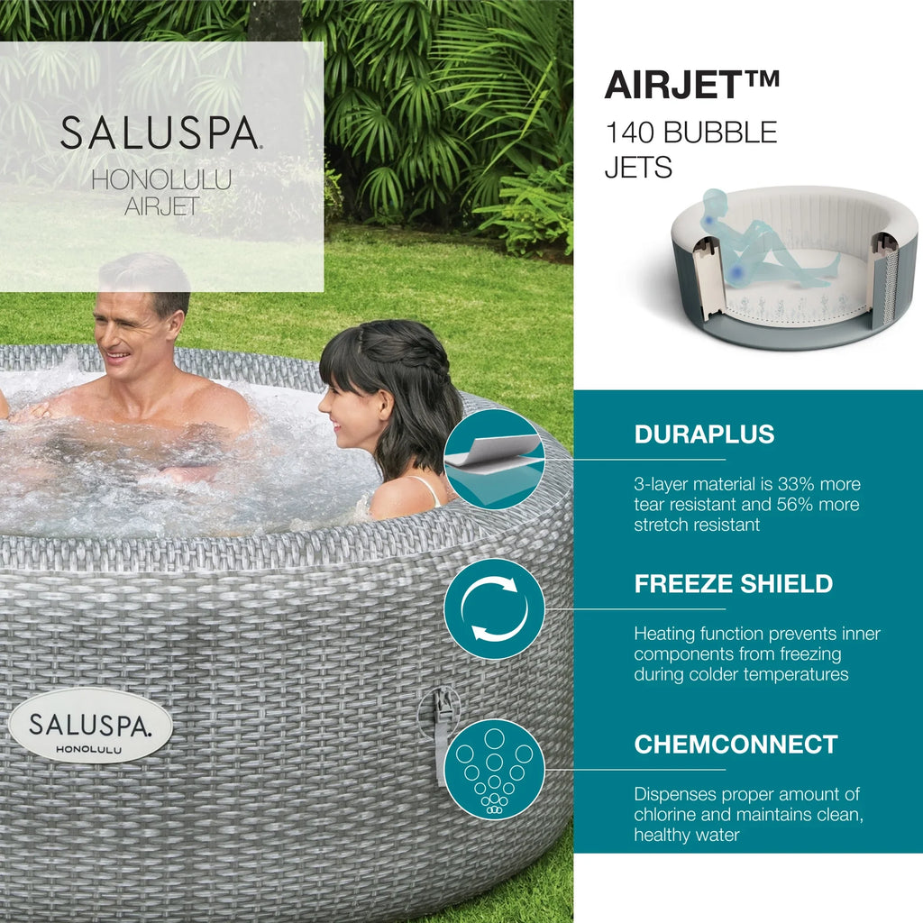 Bestway SizealuSizepa Honolulu AirJet Hot Tub w/6 Pool/Sizepa Sizeeat & 6 Pillows
