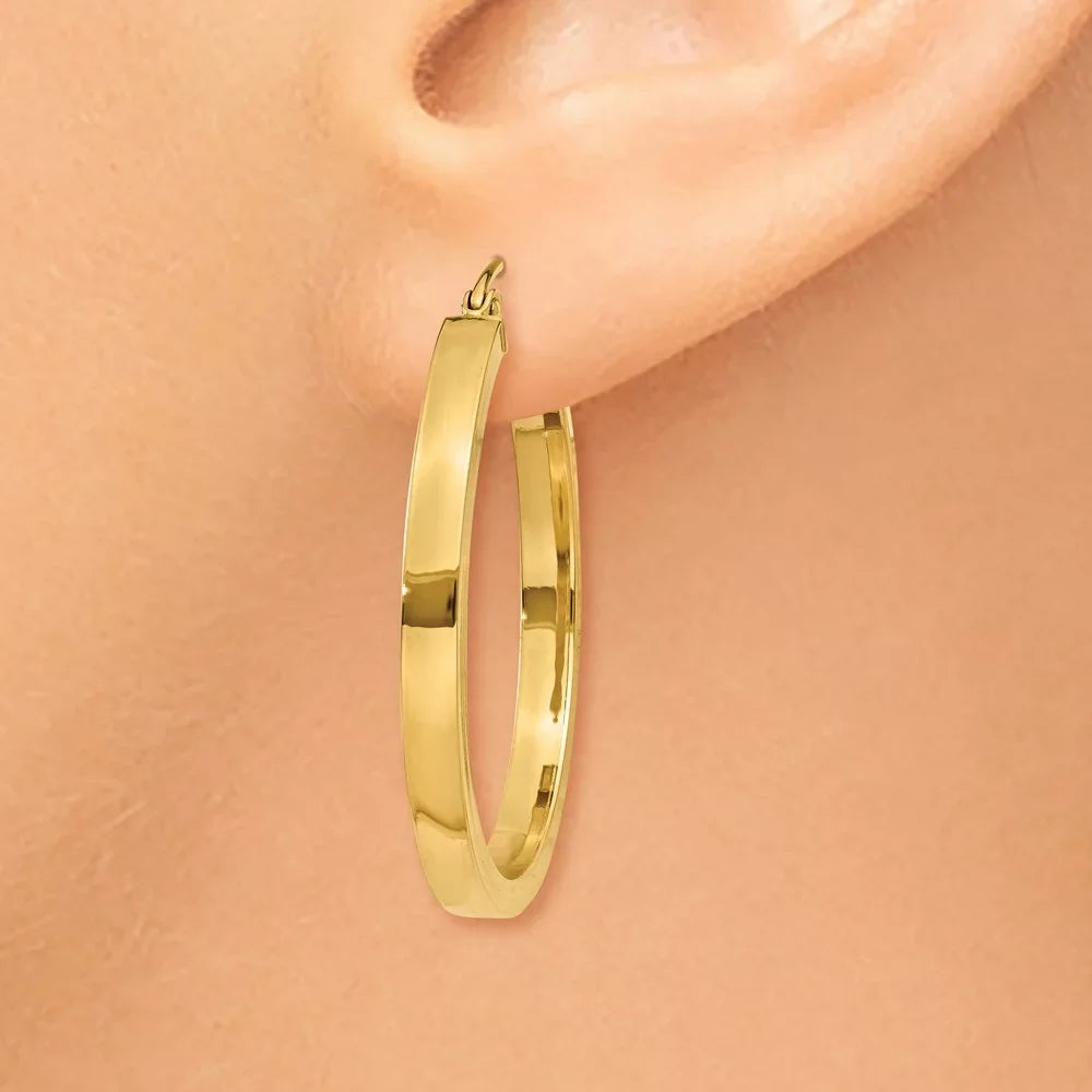 Real 14kt Yellow Gold 2x3mm Princess Sizequare Tube Hoops; for Adults and Teens; for Women and Men