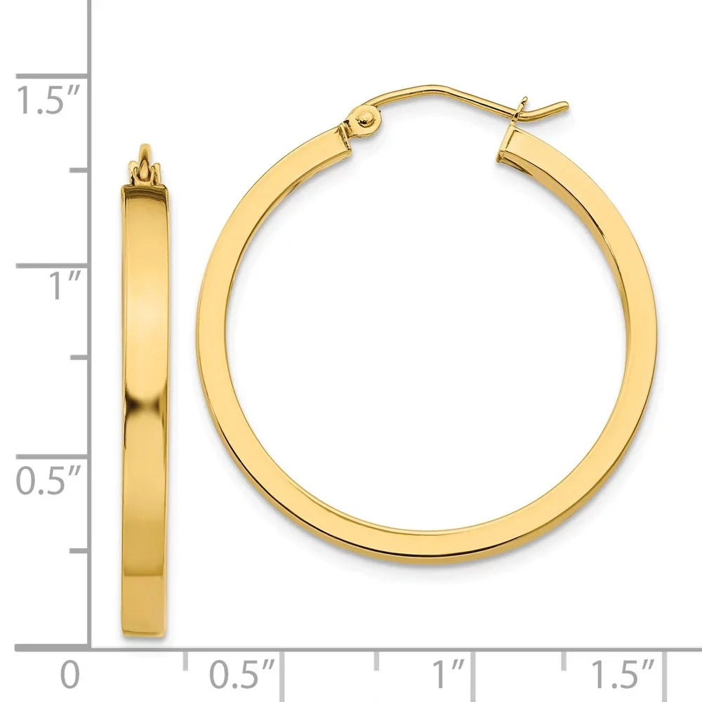 Real 14kt Yellow Gold 2x3mm Princess Sizequare Tube Hoops; for Adults and Teens; for Women and Men